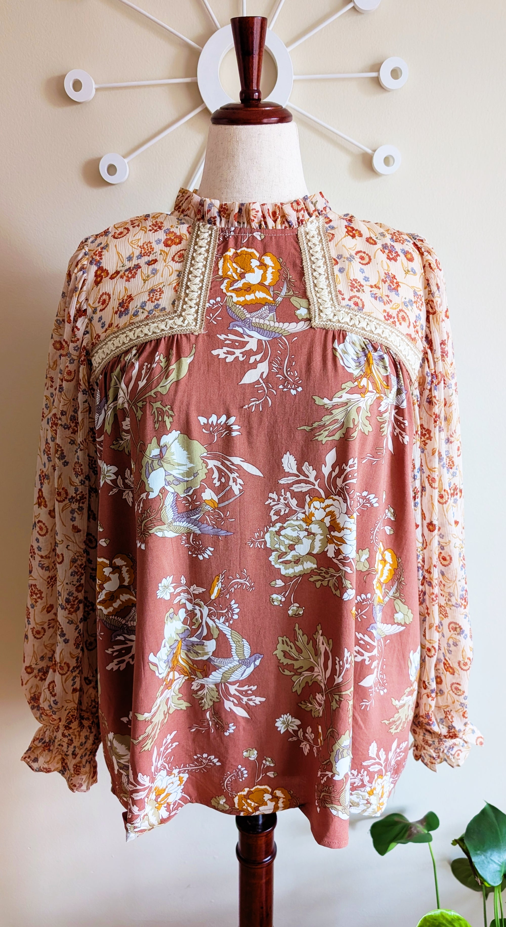 Bohemian Chiffon Blouse with Retro Details