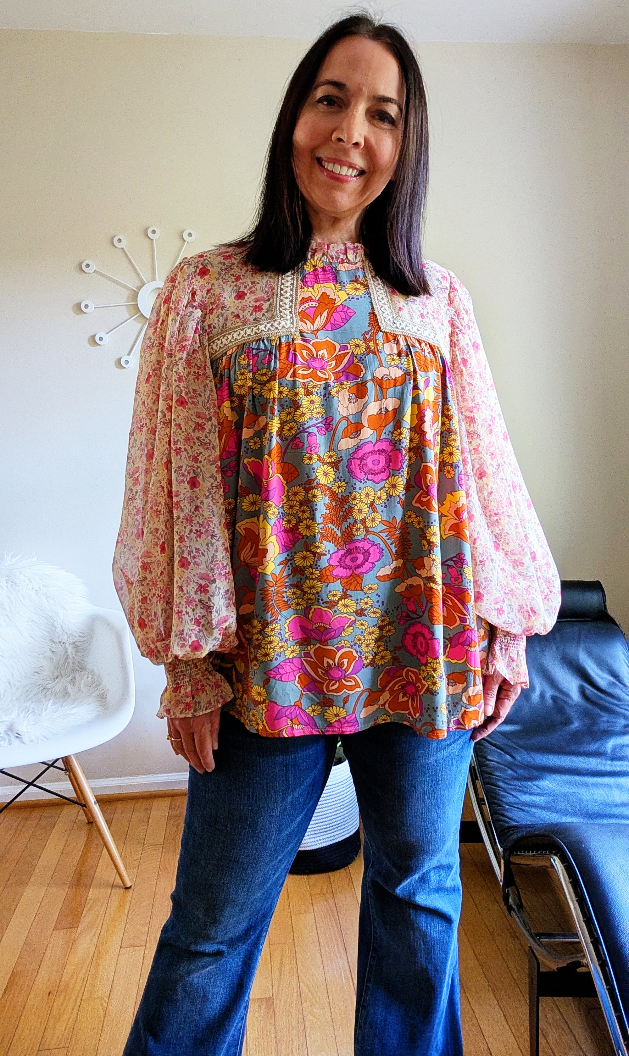 Bohemian Chiffon Blouse with Retro Details