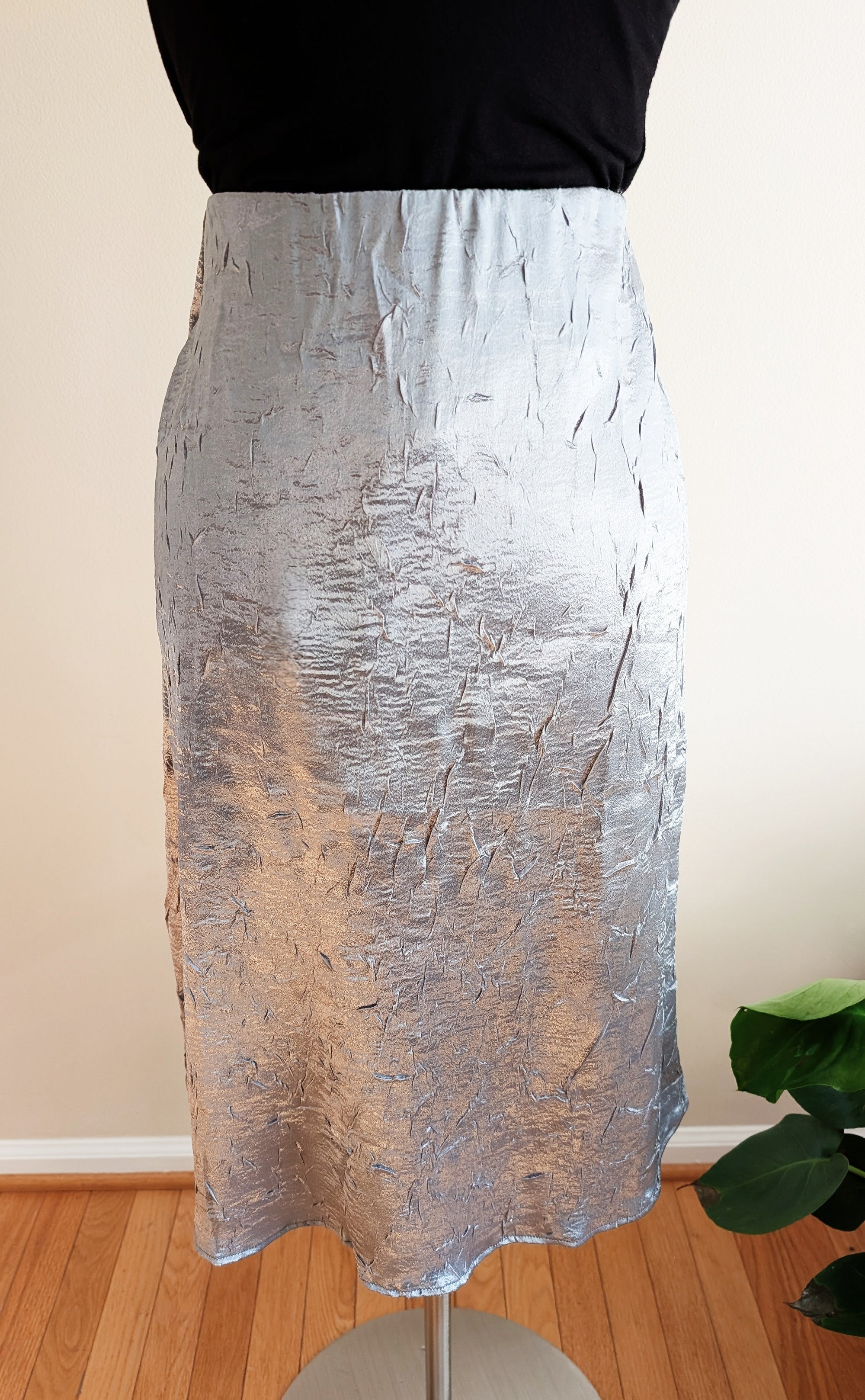 Crinkled Silver Midi Skirt