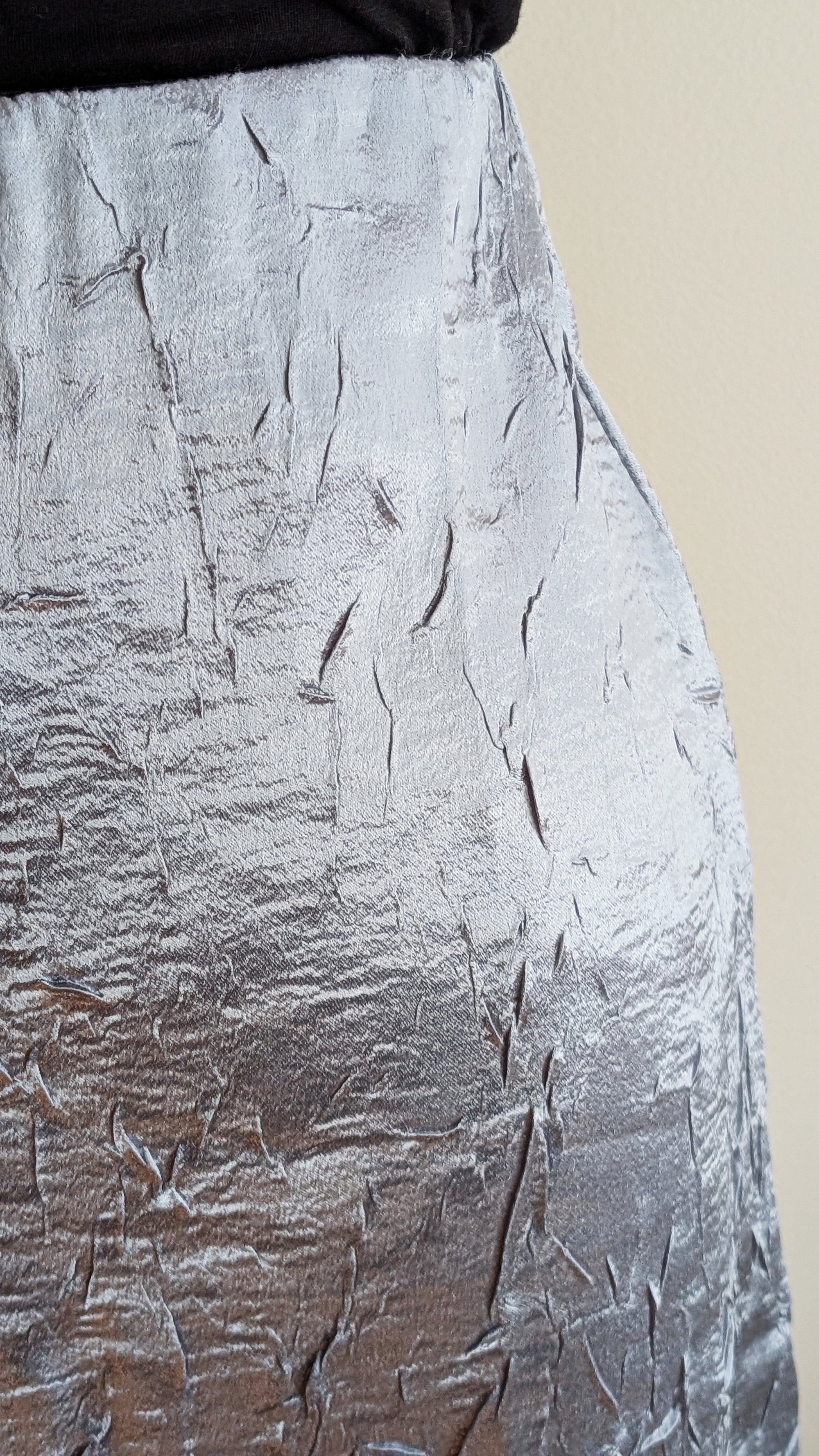Crinkled Silver Midi Skirt