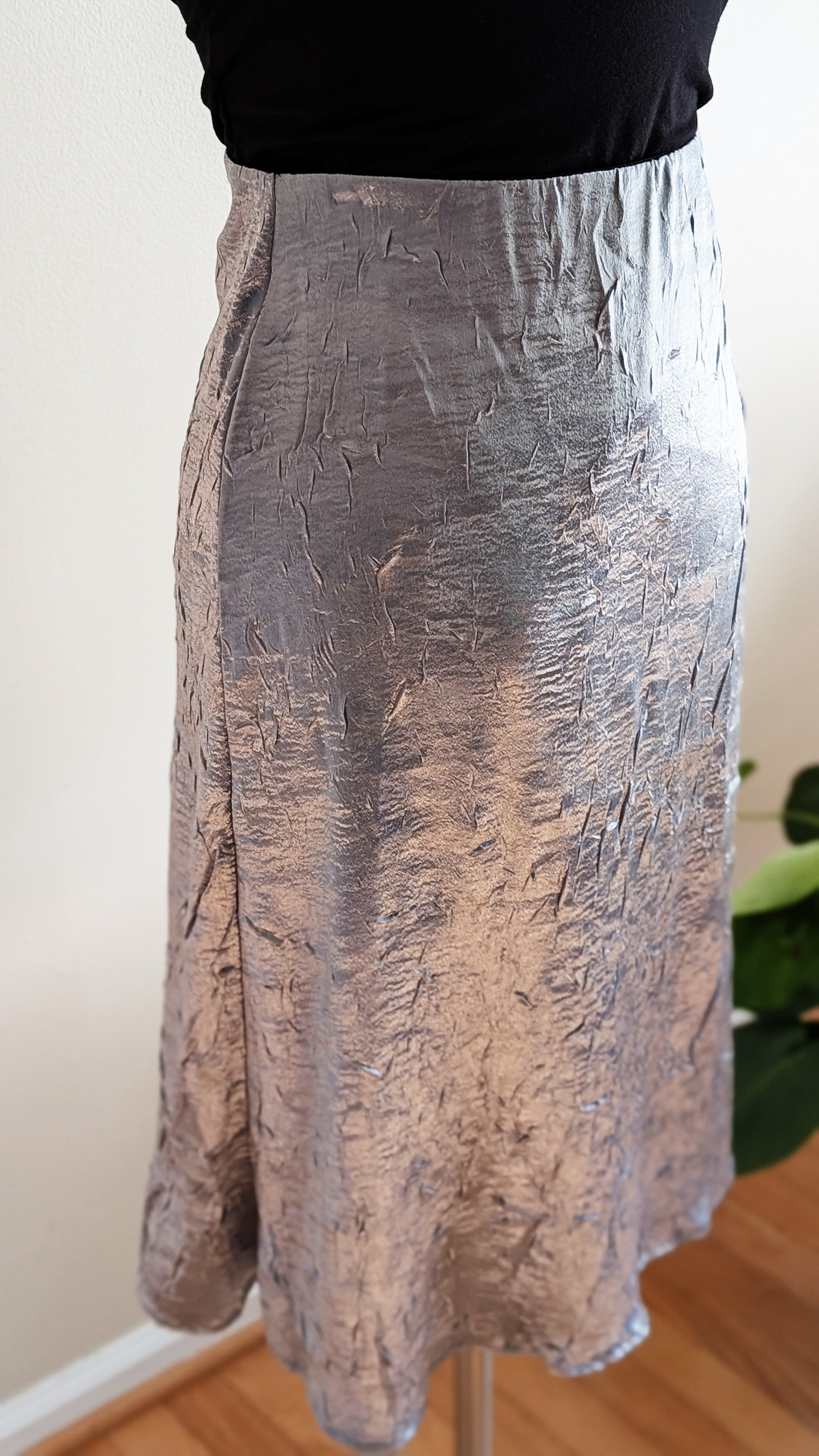 Crinkled Silver Midi Skirt