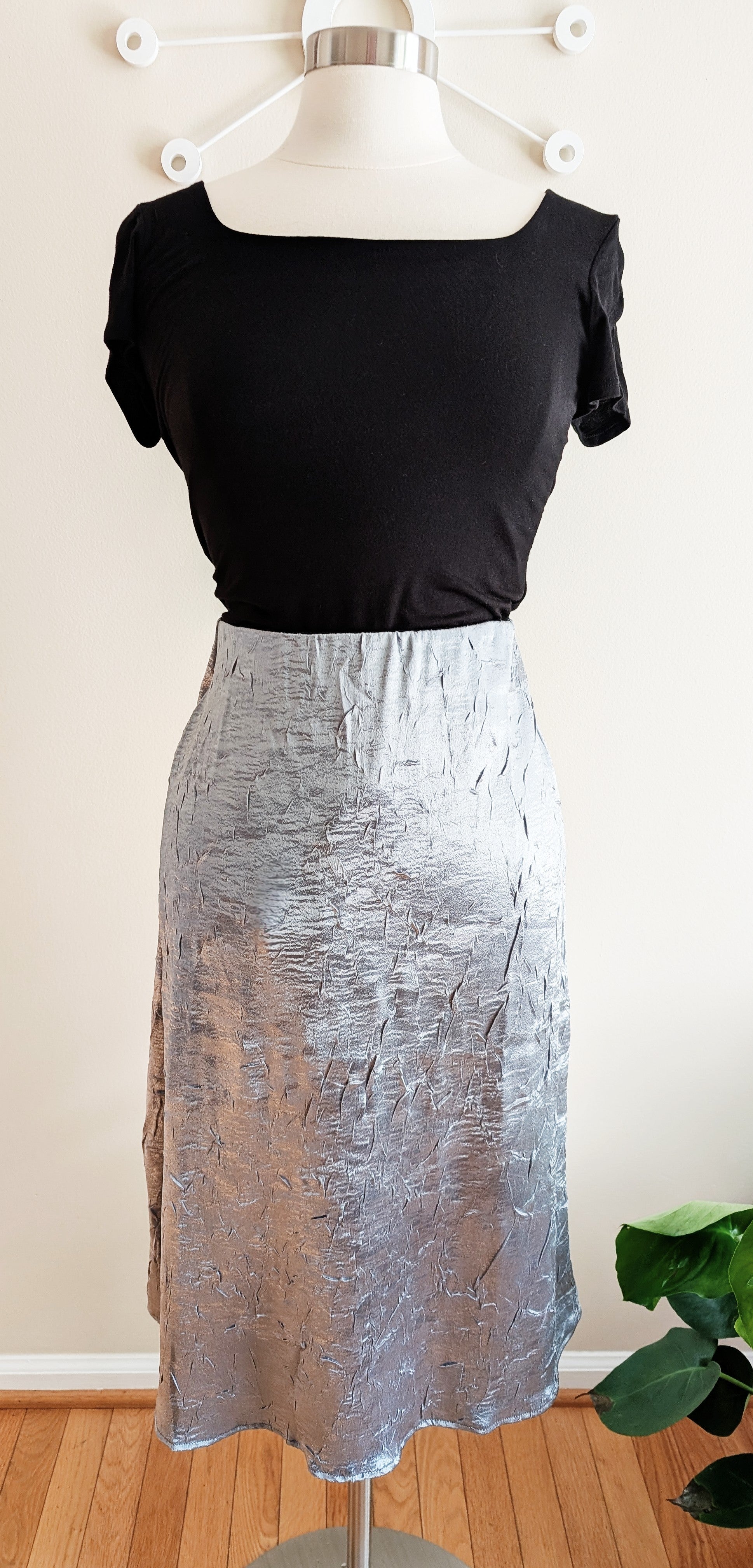 Crinkled Silver Midi Skirt