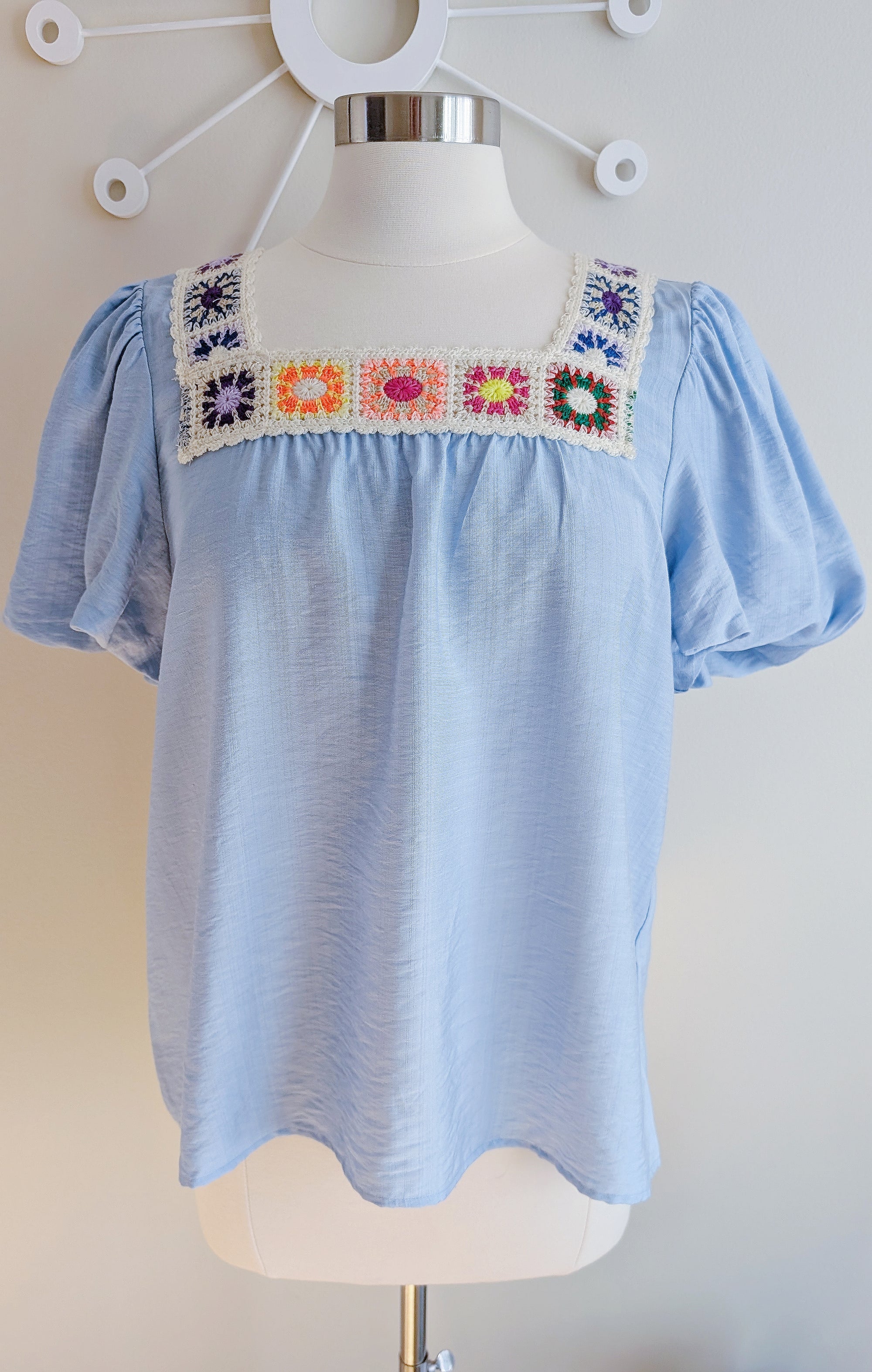 Crochet Neck Peasant Top