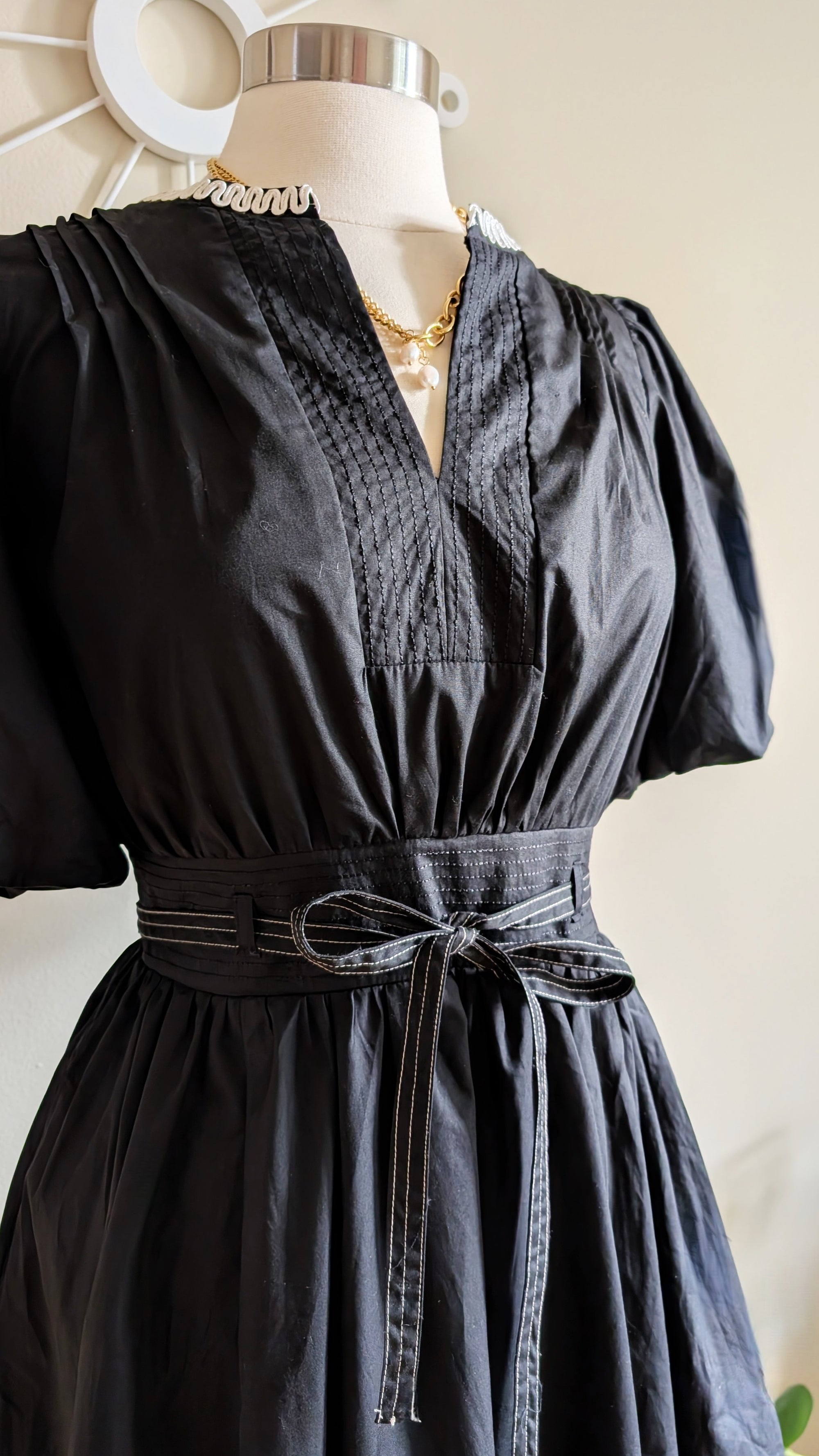 embroidered black dress