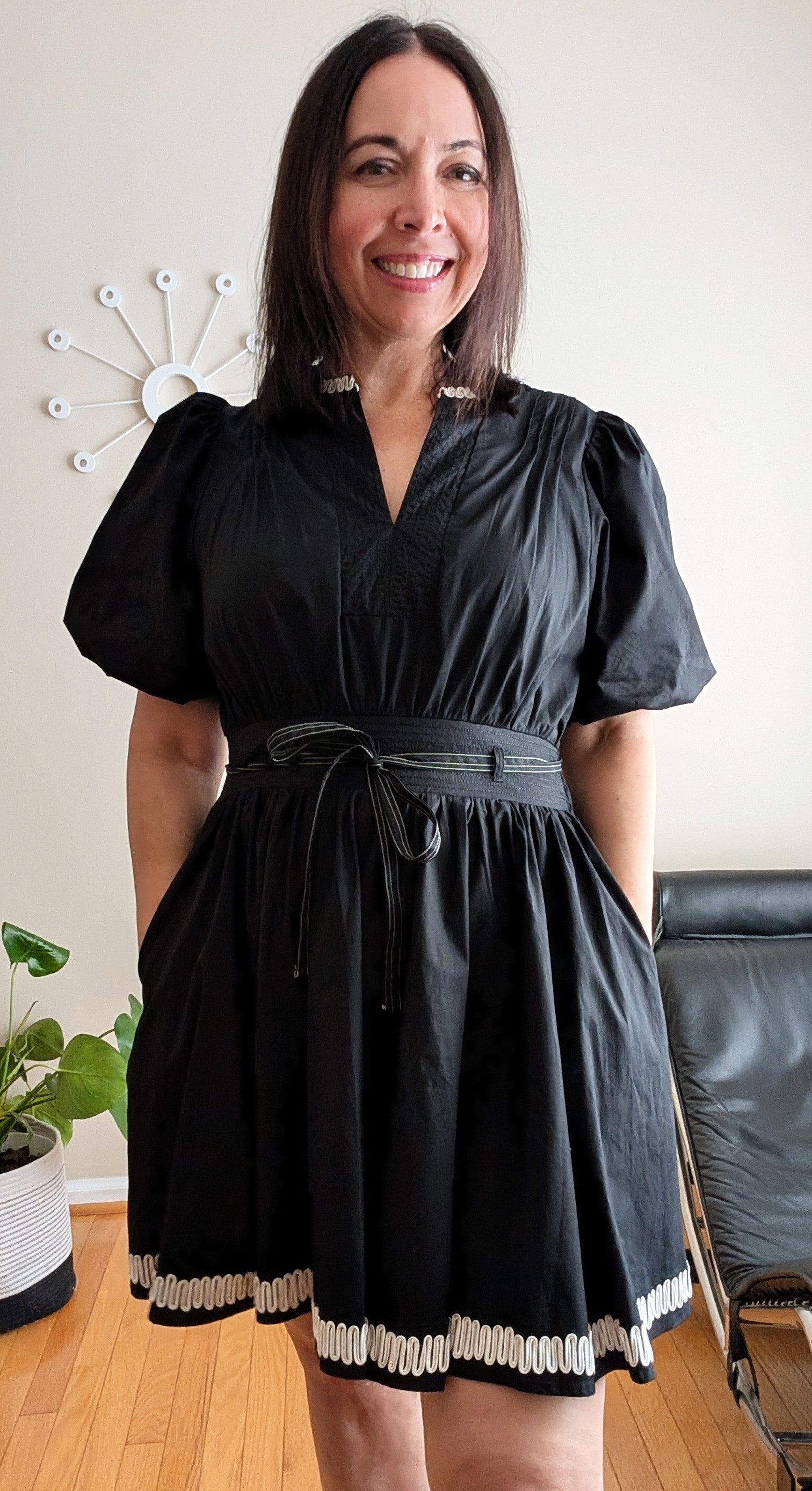embroidered black dress
