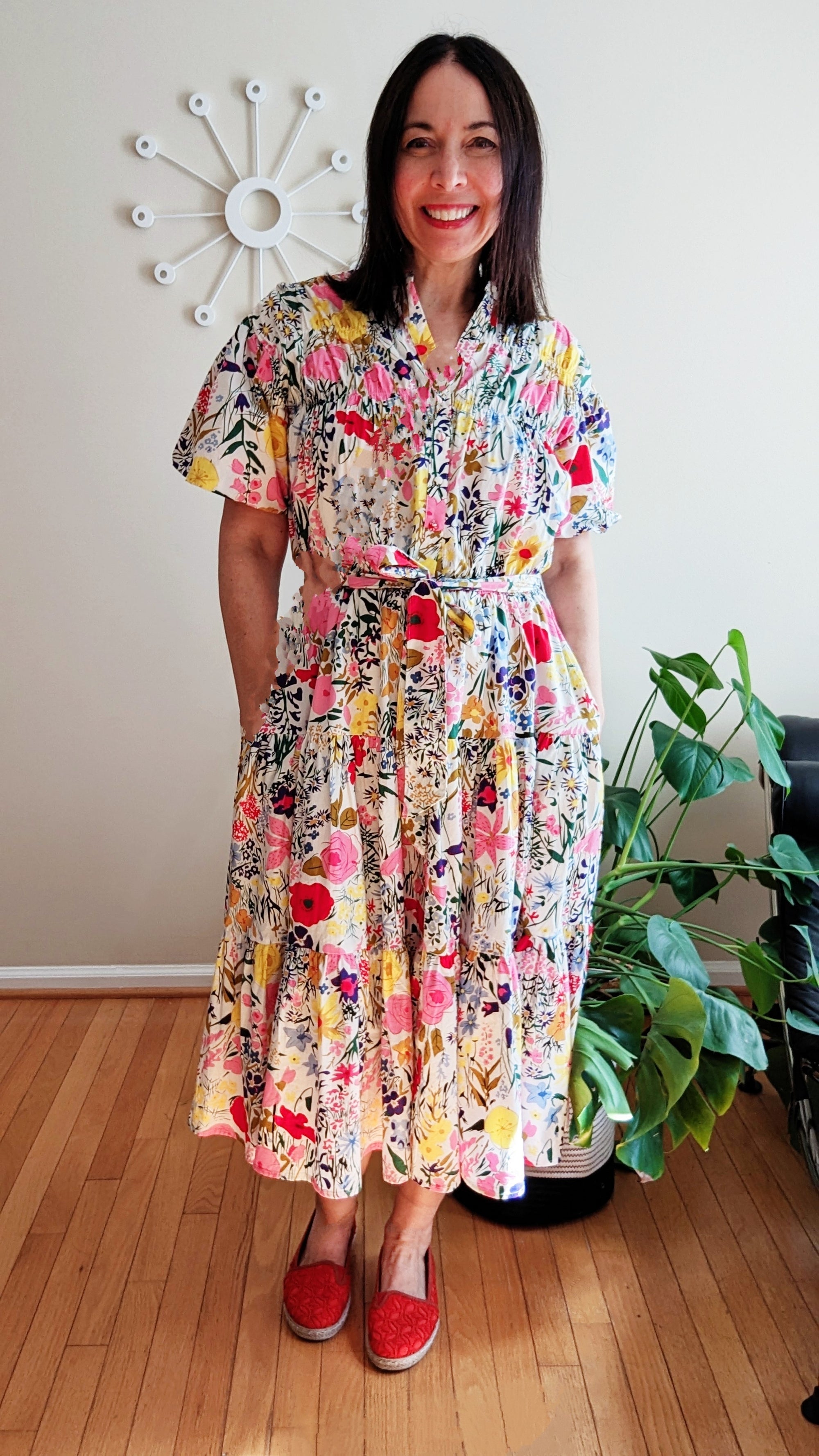 Retro Floral Print Midi Dress