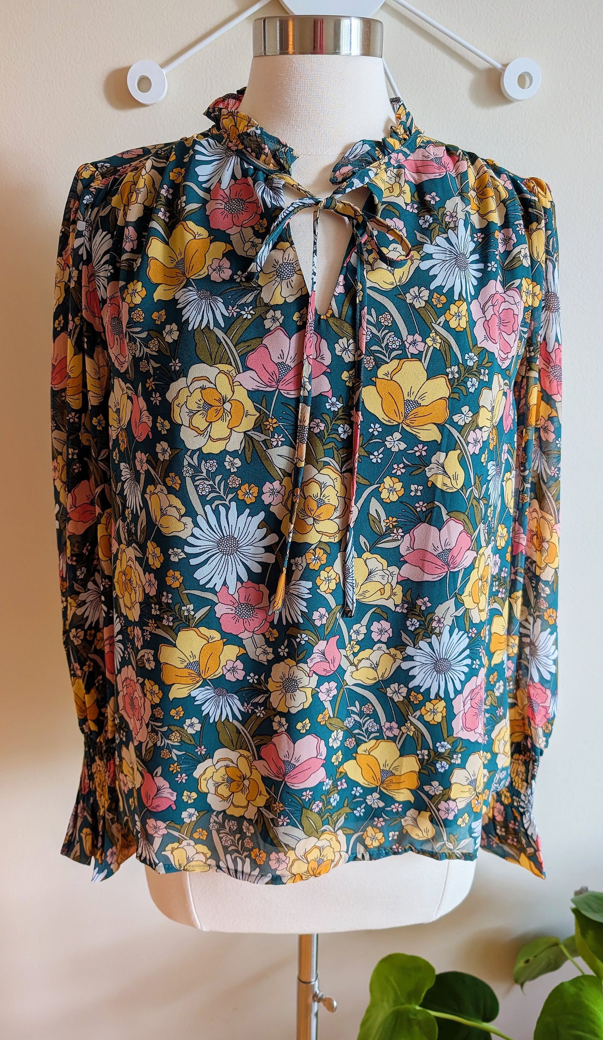 retro floral print chiffon top