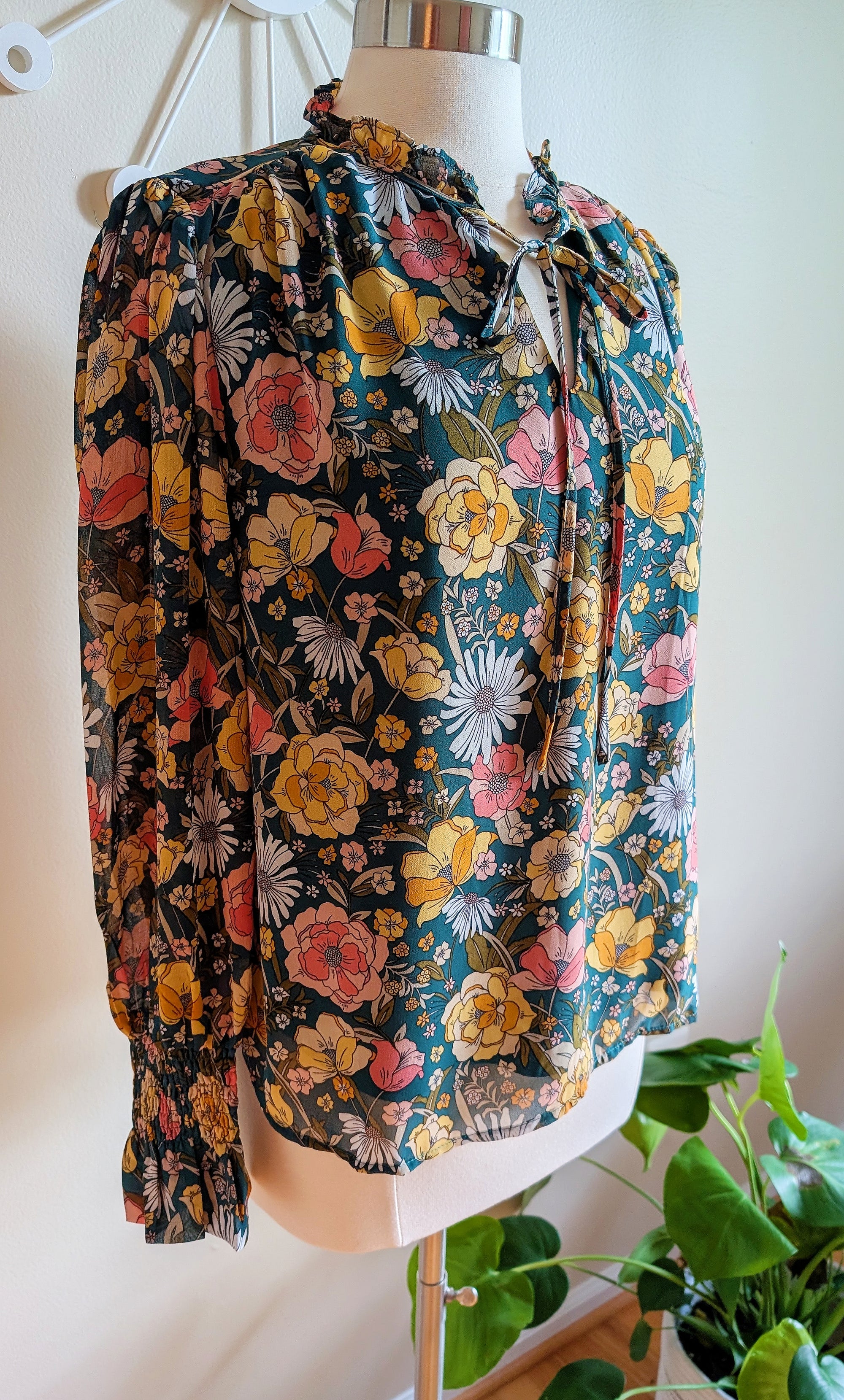 retro floral print chiffon top