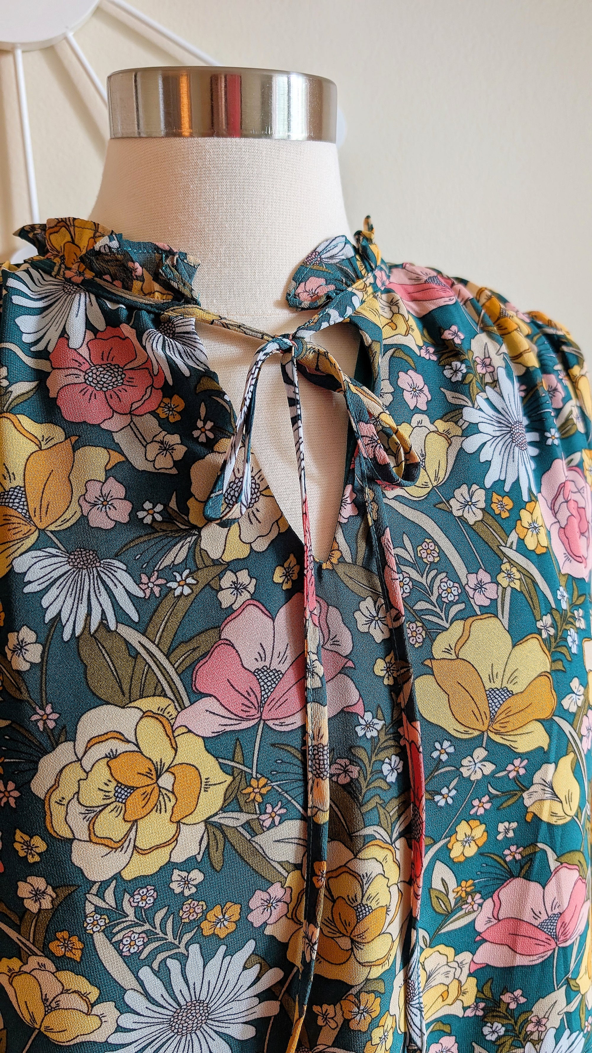 retro floral print chiffon top
