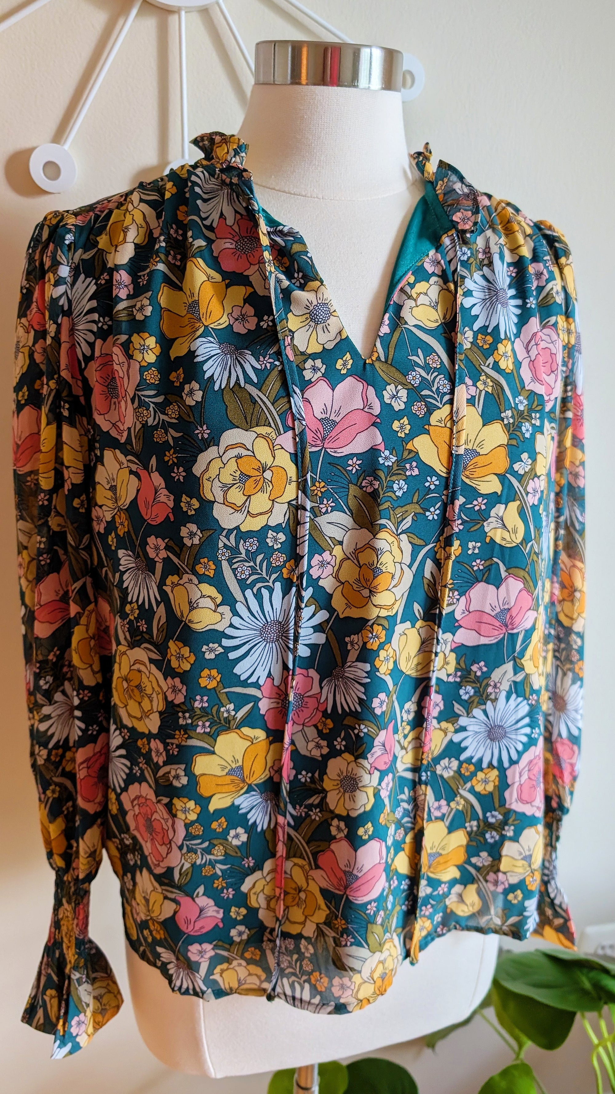 retro floral print chiffon top