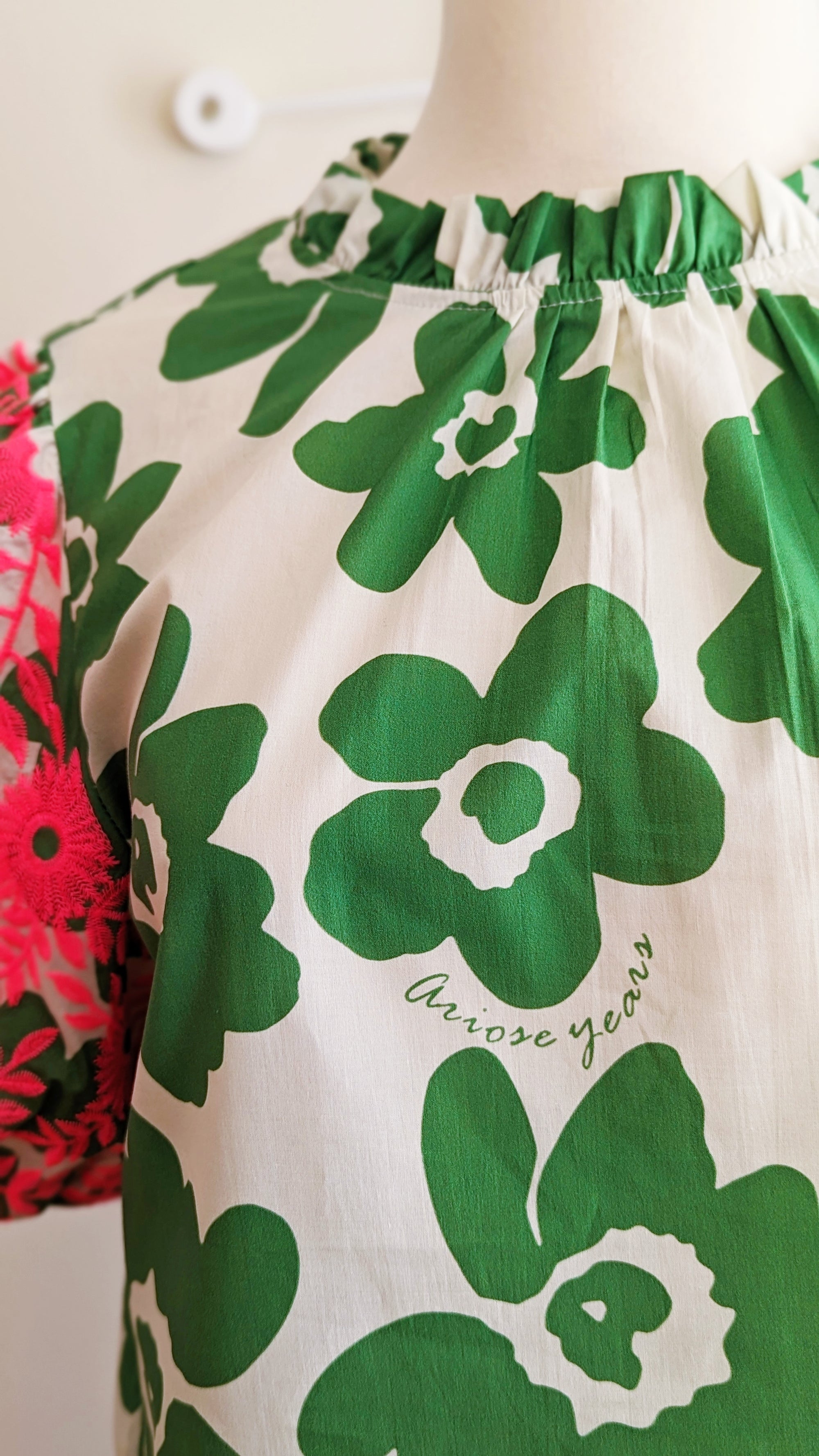 Embroidered Floral Top in Pink and Green