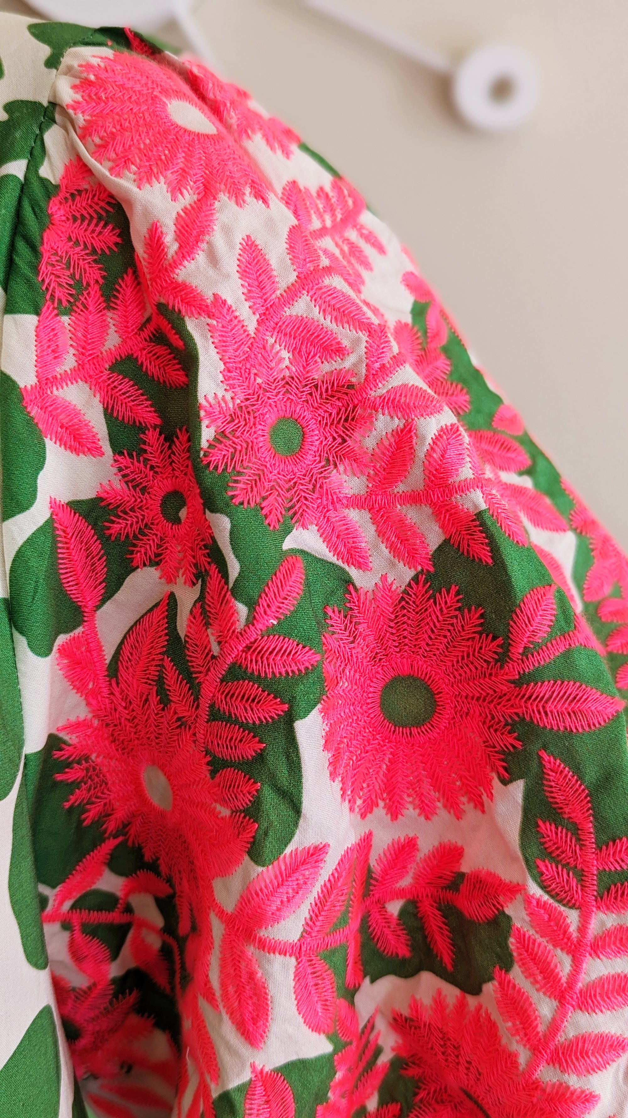 Embroidered Floral Top in Pink and Green