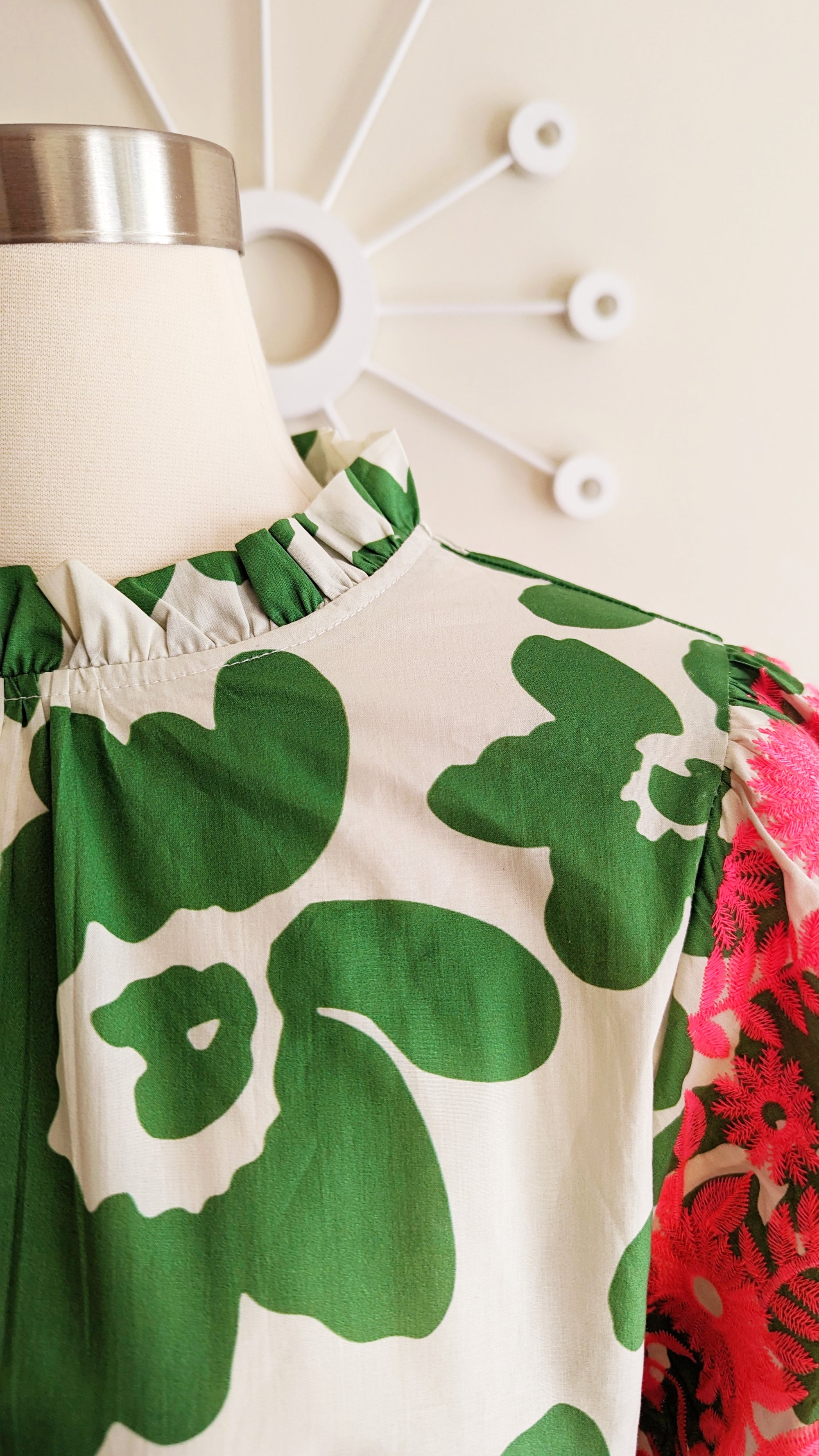 Embroidered Floral Top in Pink and Green