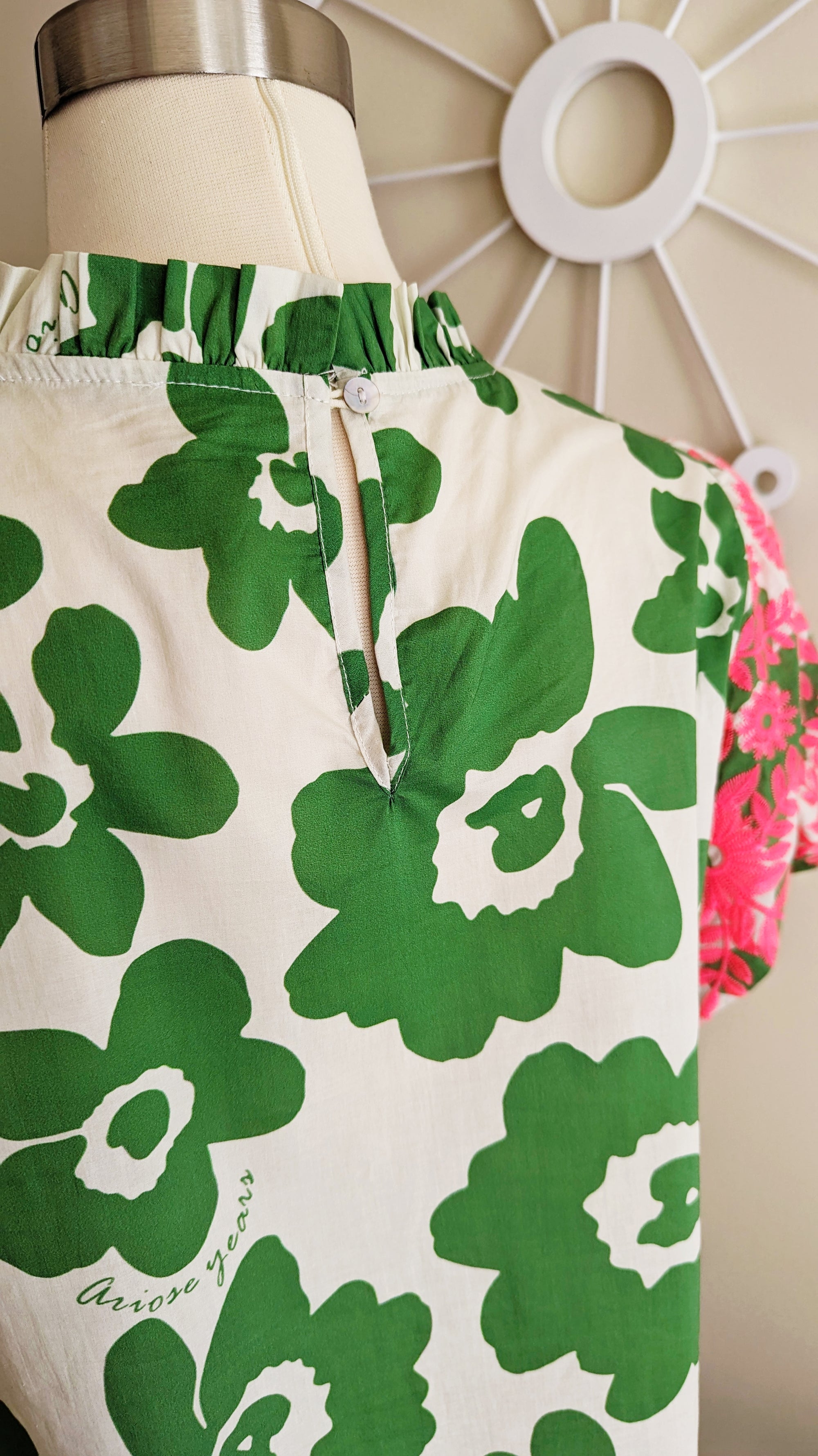 Embroidered Floral Top in Pink and Green