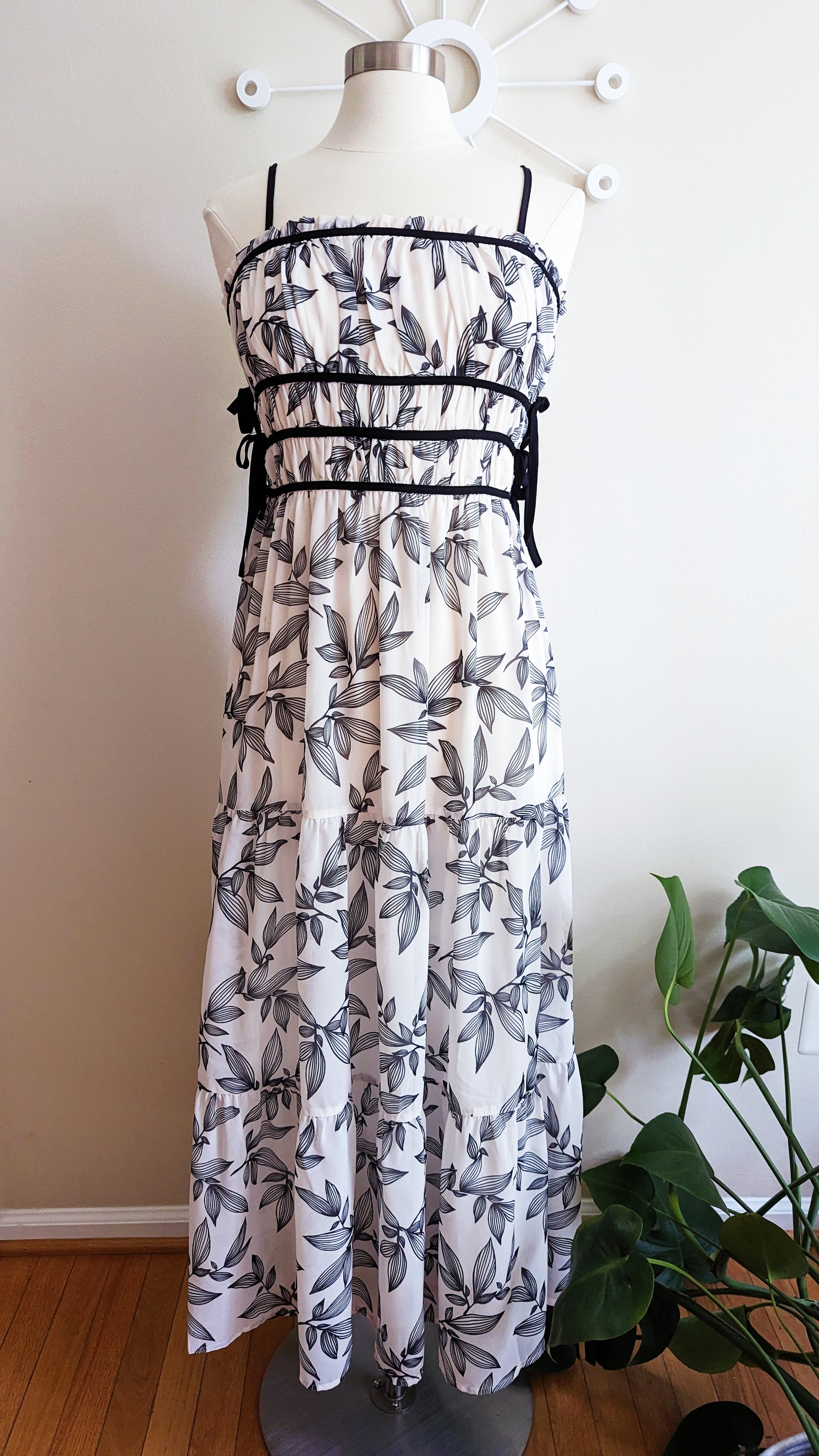 Chiffon Leaf Babydoll Maxi Dress