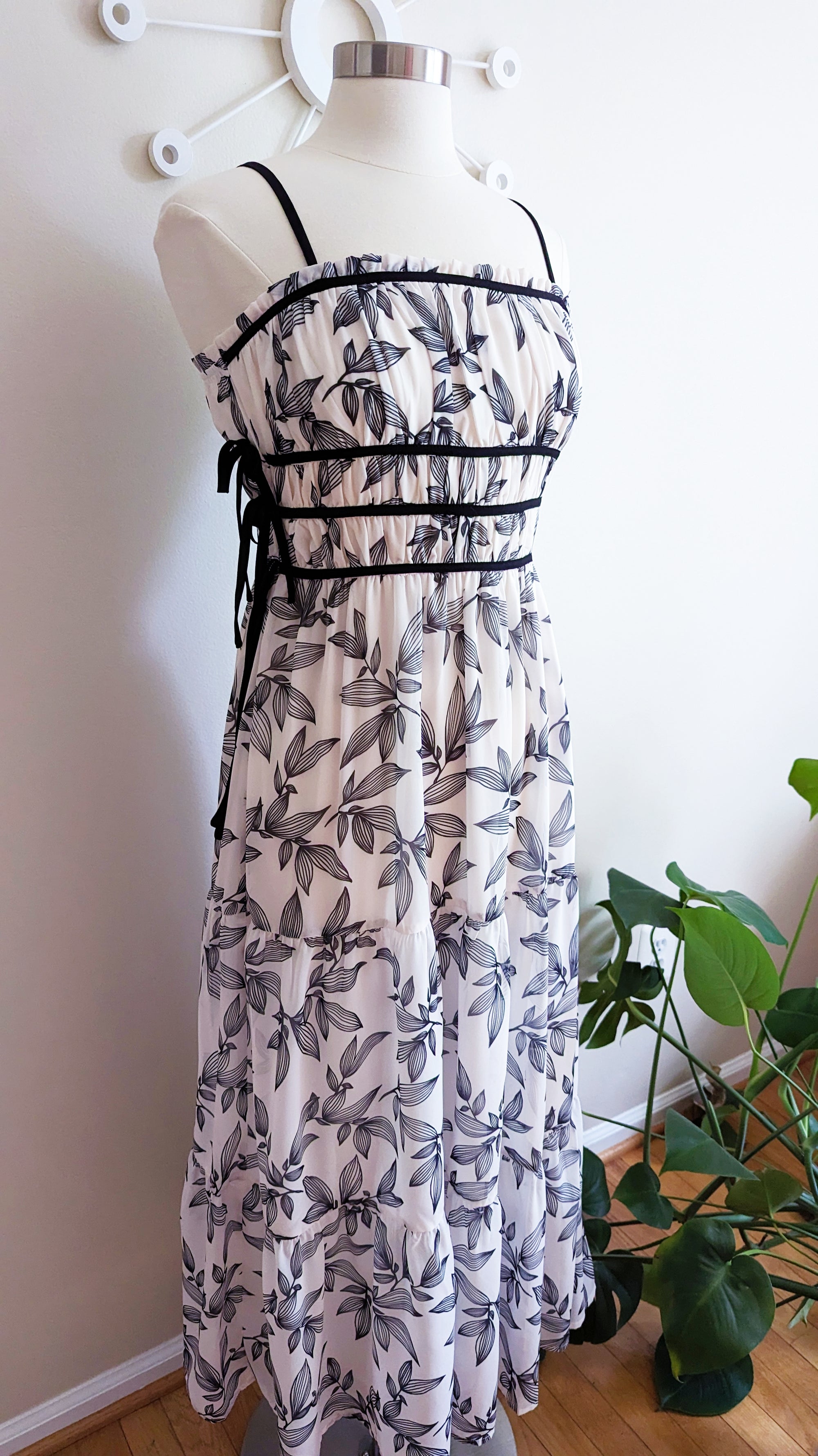 Chiffon Leaf Babydoll Maxi Dress