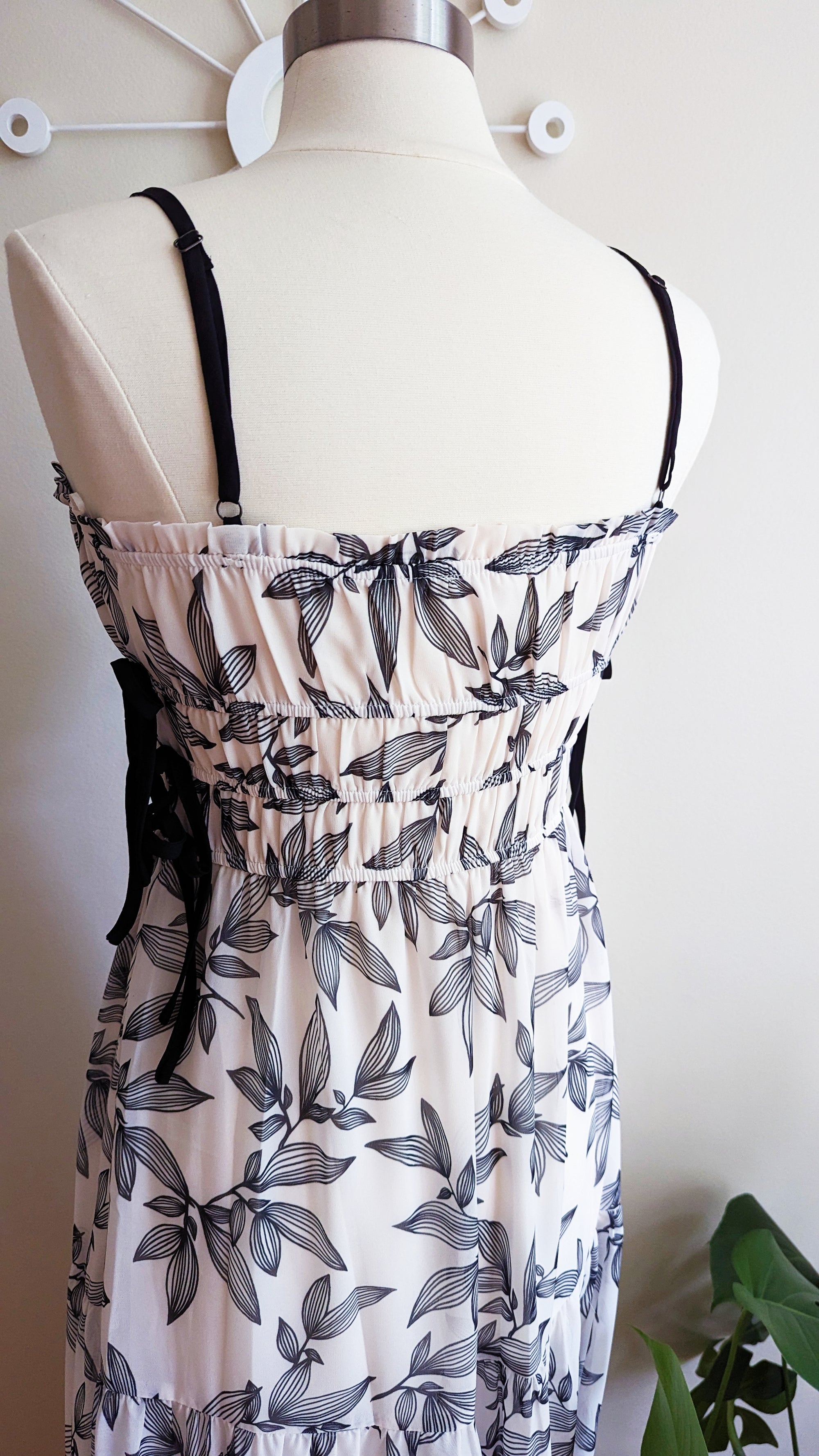 Chiffon Leaf Babydoll Maxi Dress