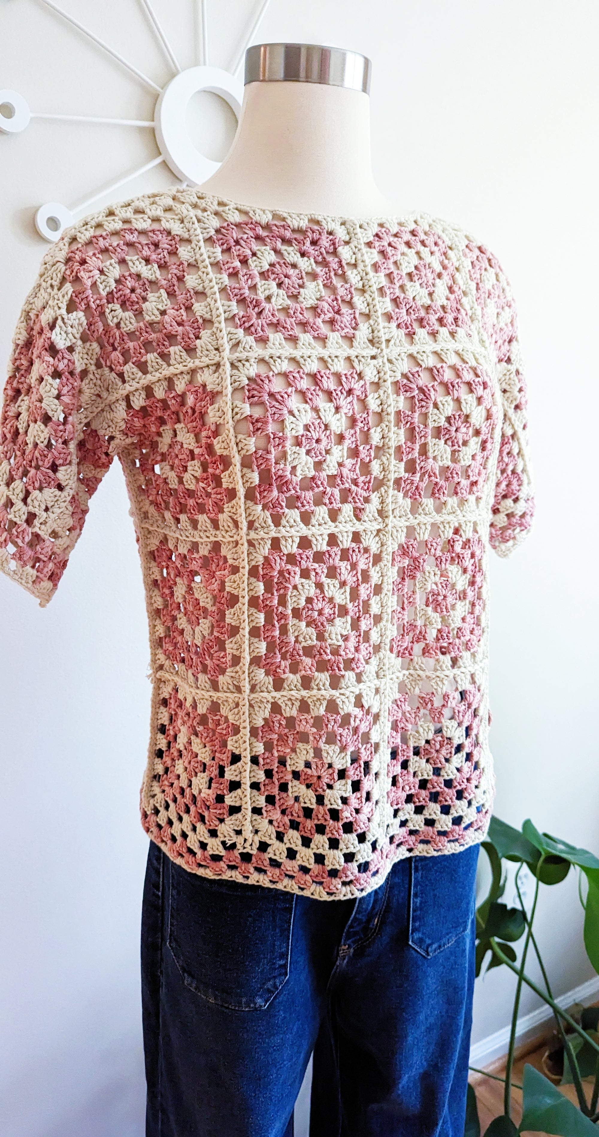 Short Sleeve Granny Square Sweater