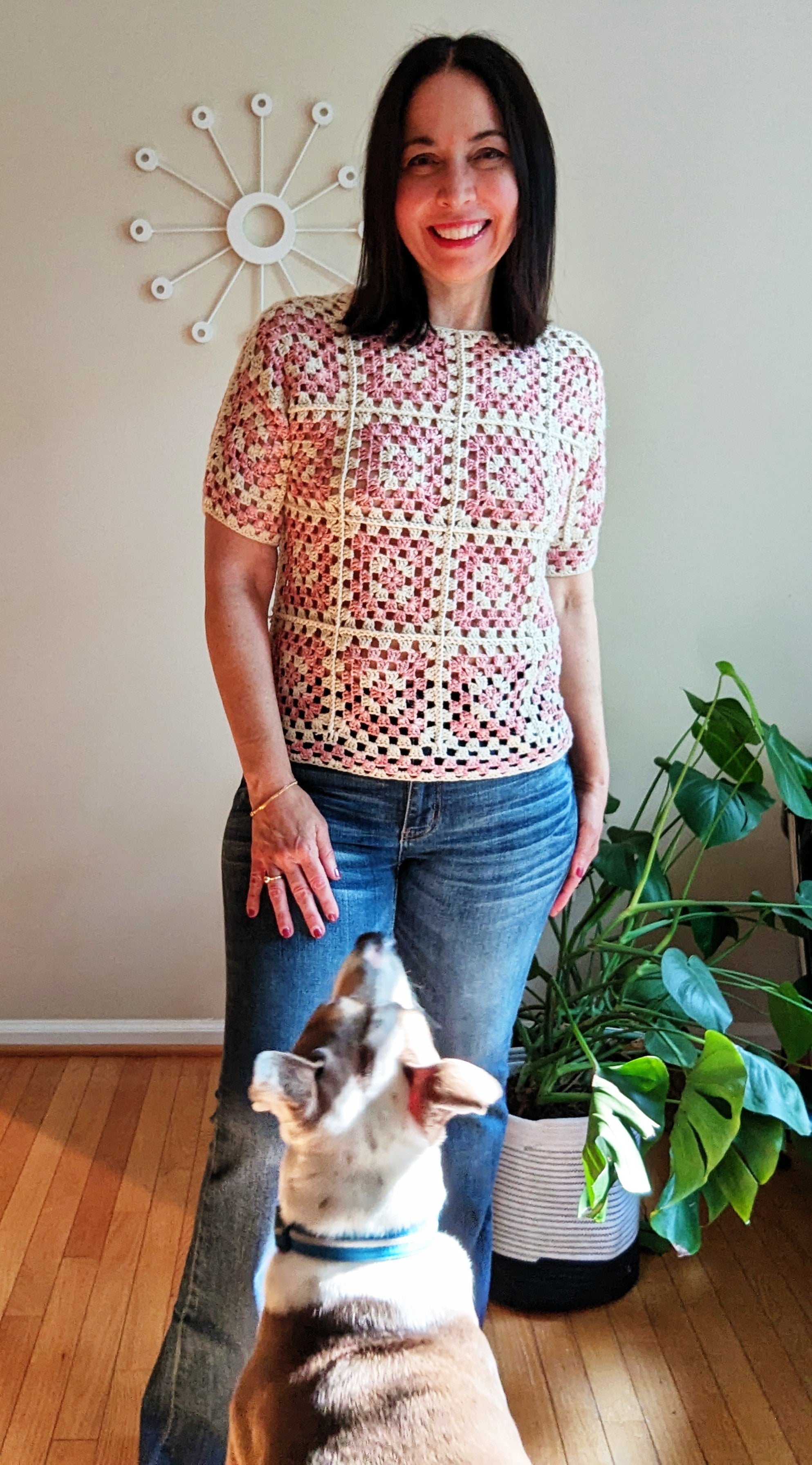 Short Sleeve Granny Square Sweater