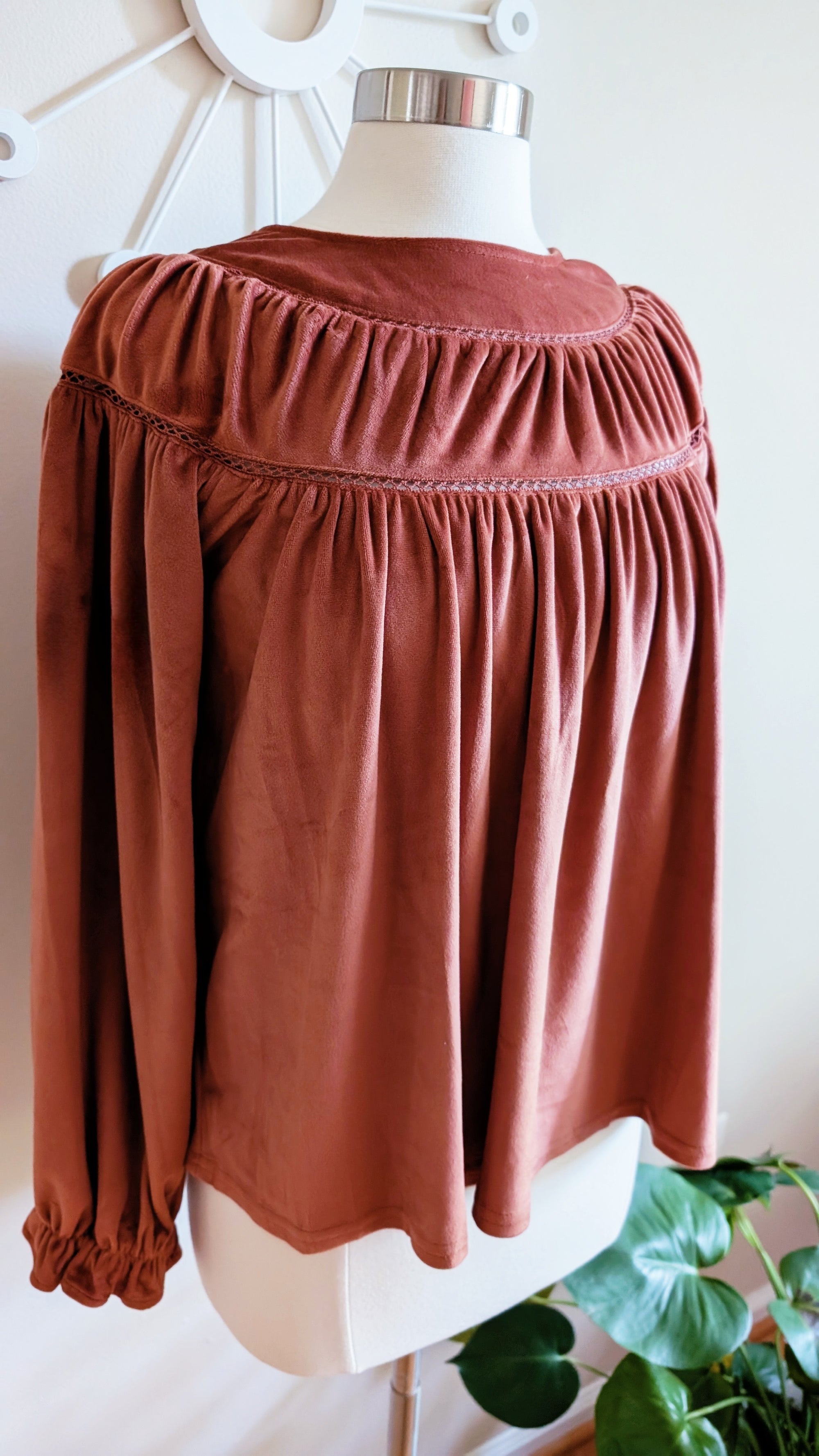 Rosewood Velvet Peasant Top