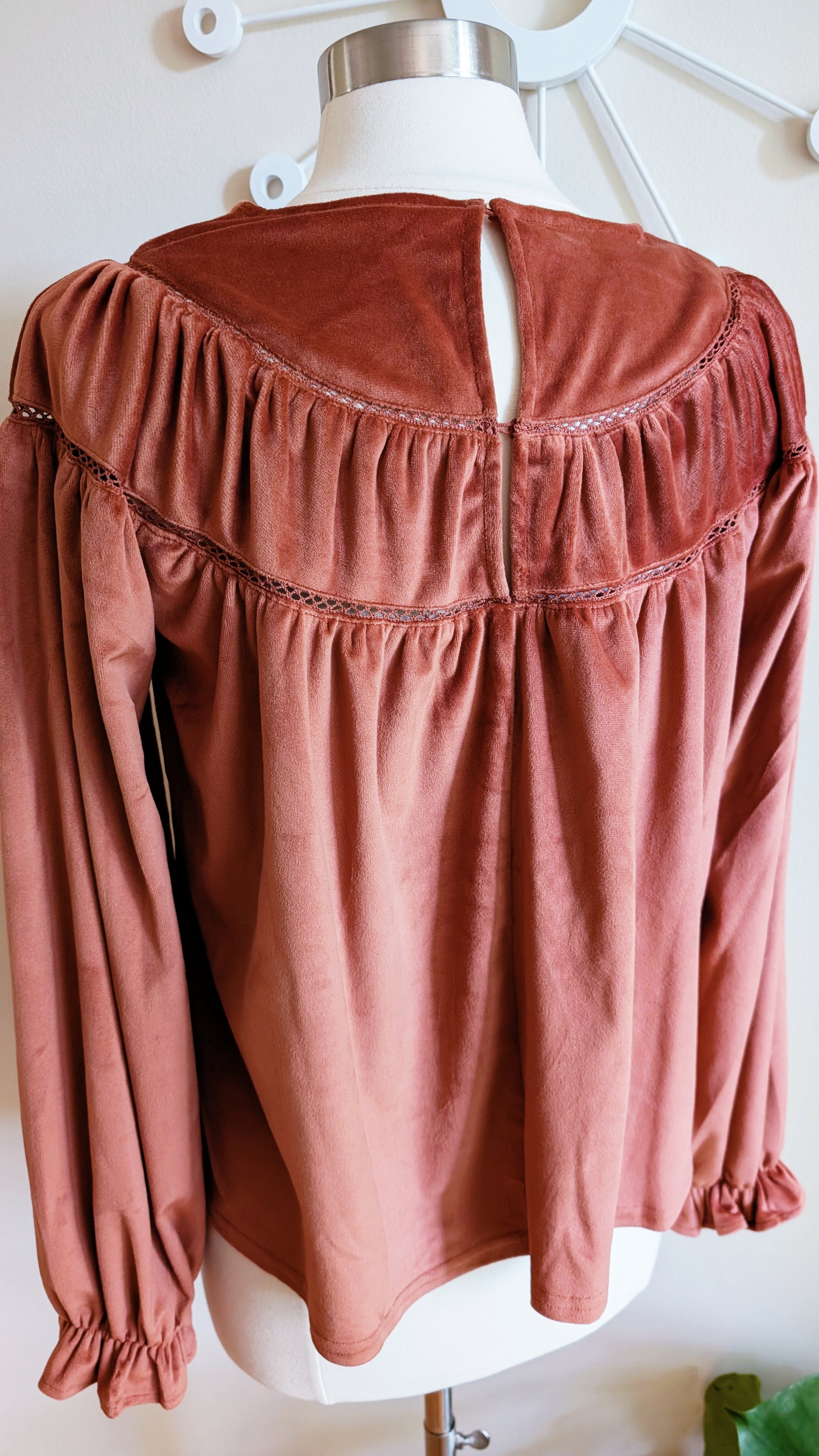 Rosewood Velvet Peasant Top