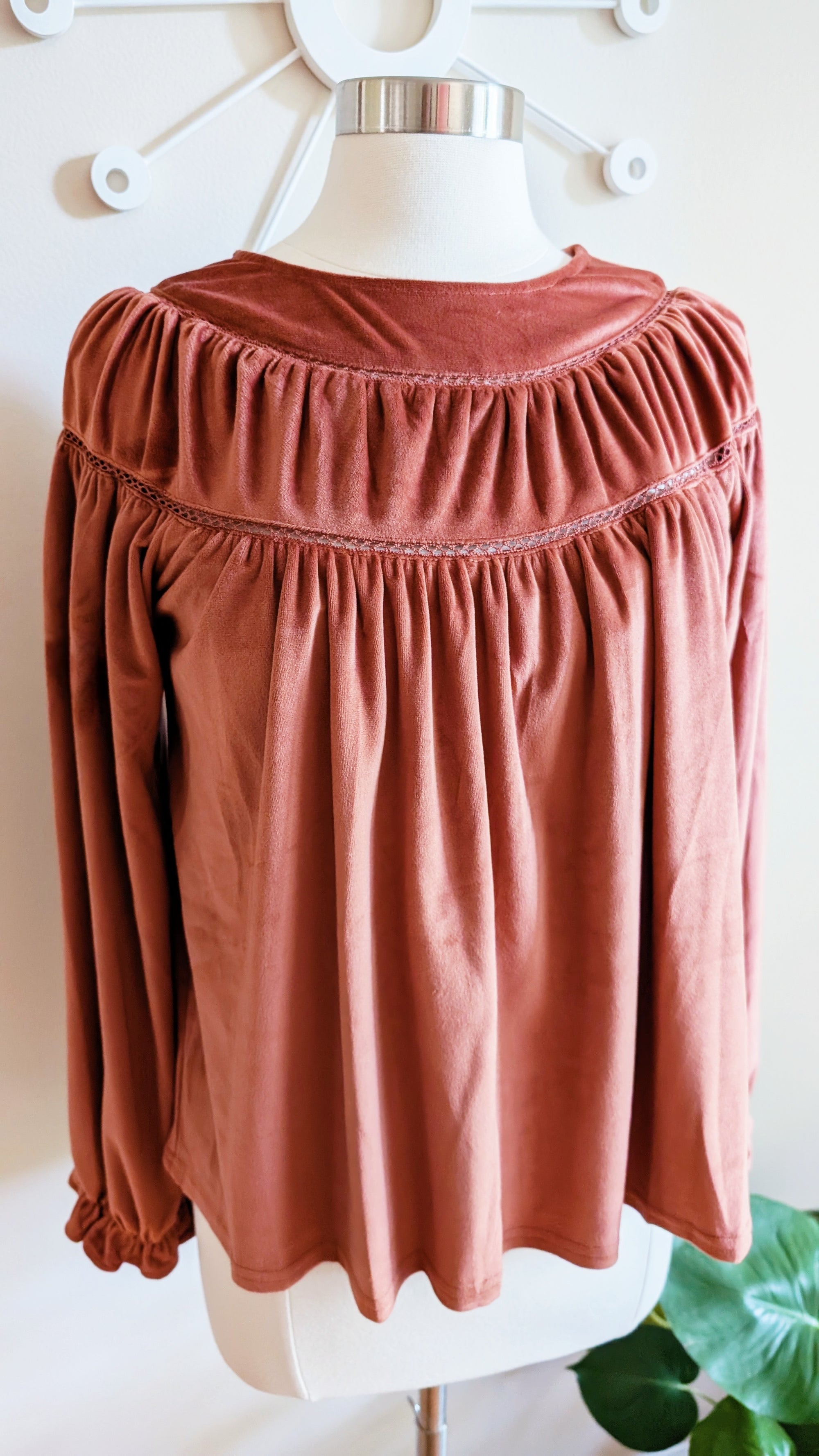 Rosewood Velvet Peasant Top