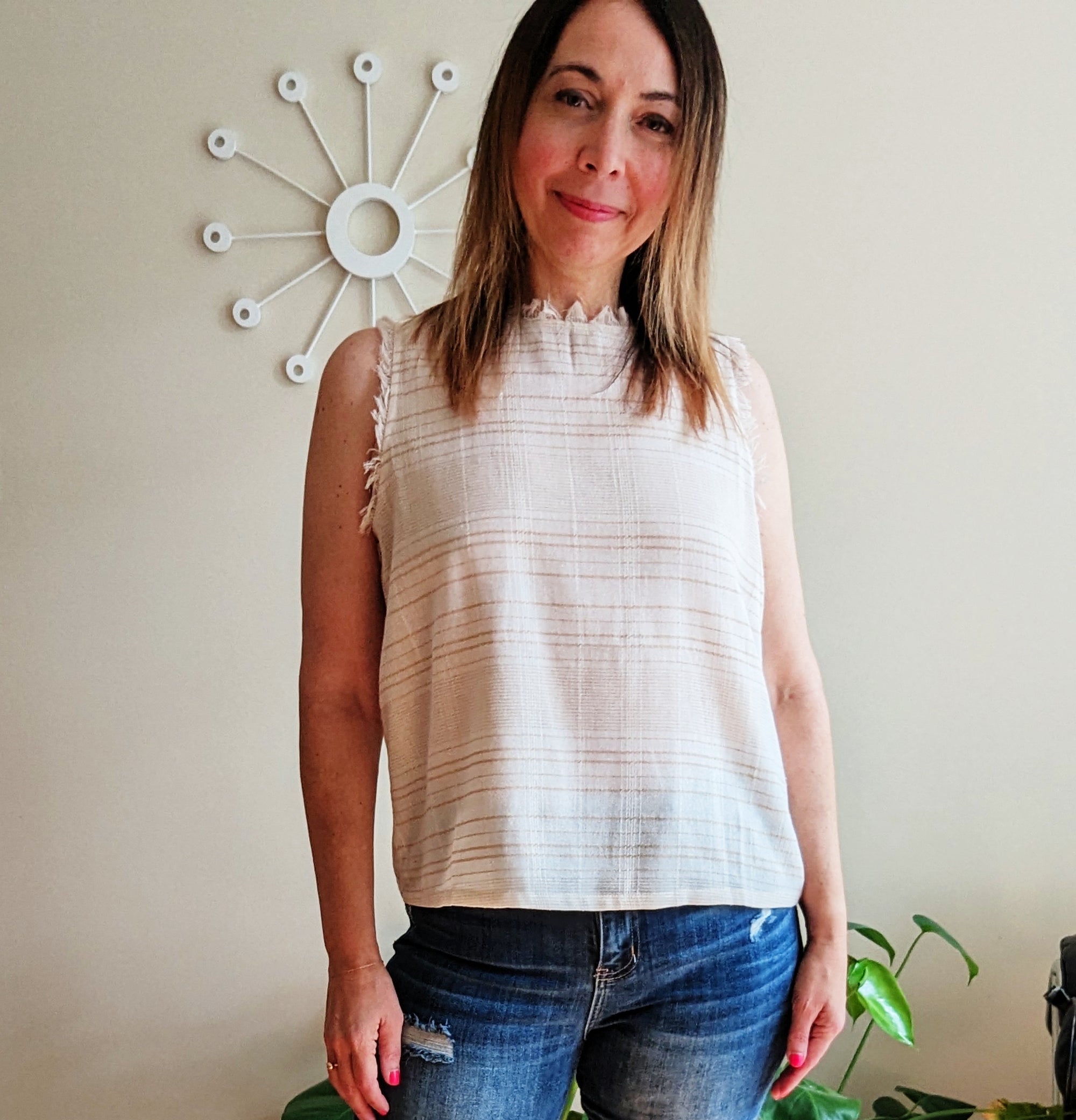 Striped Sleeveless Fringed Top