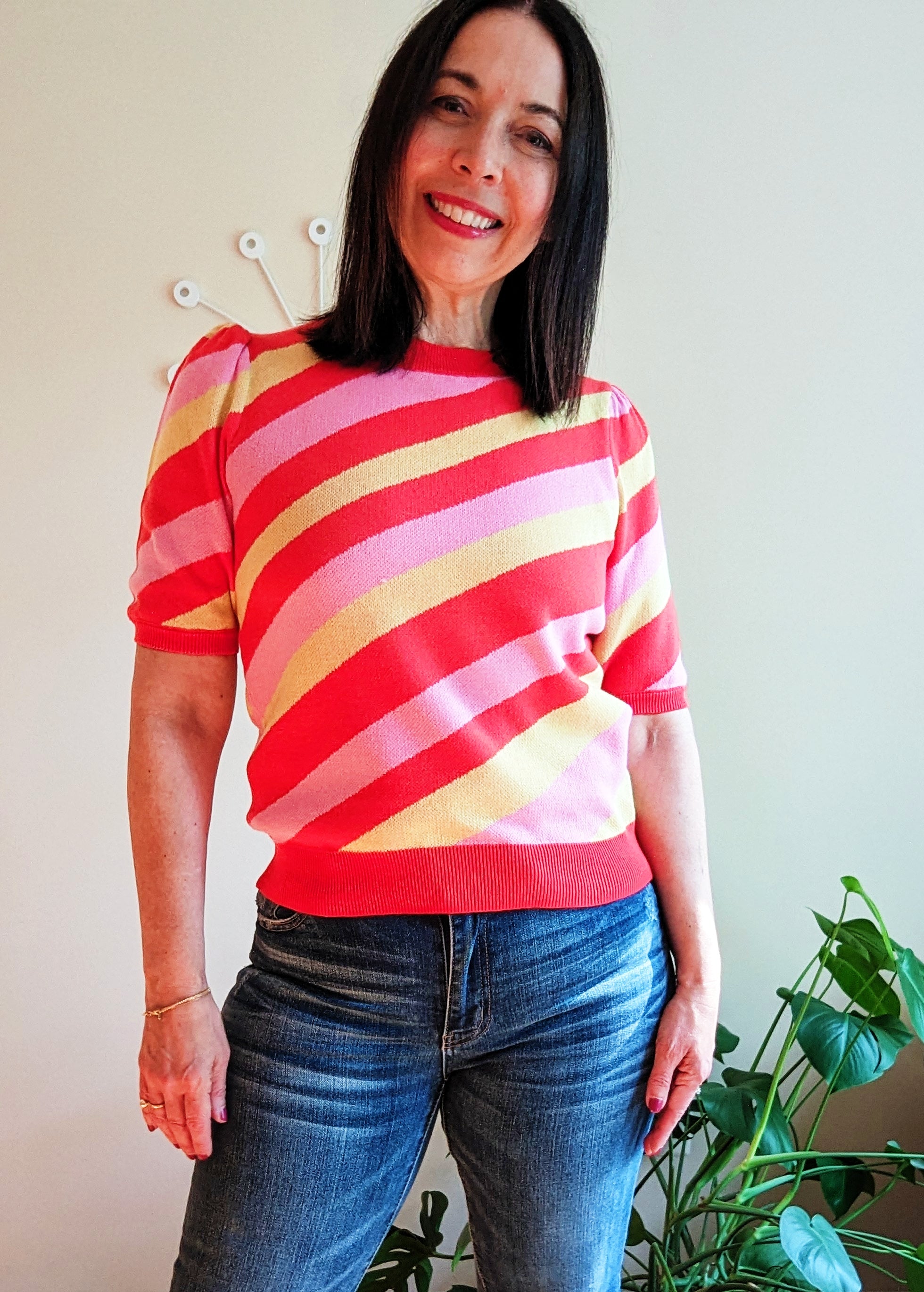 Cheerful Striped Short Sleeve Sweater