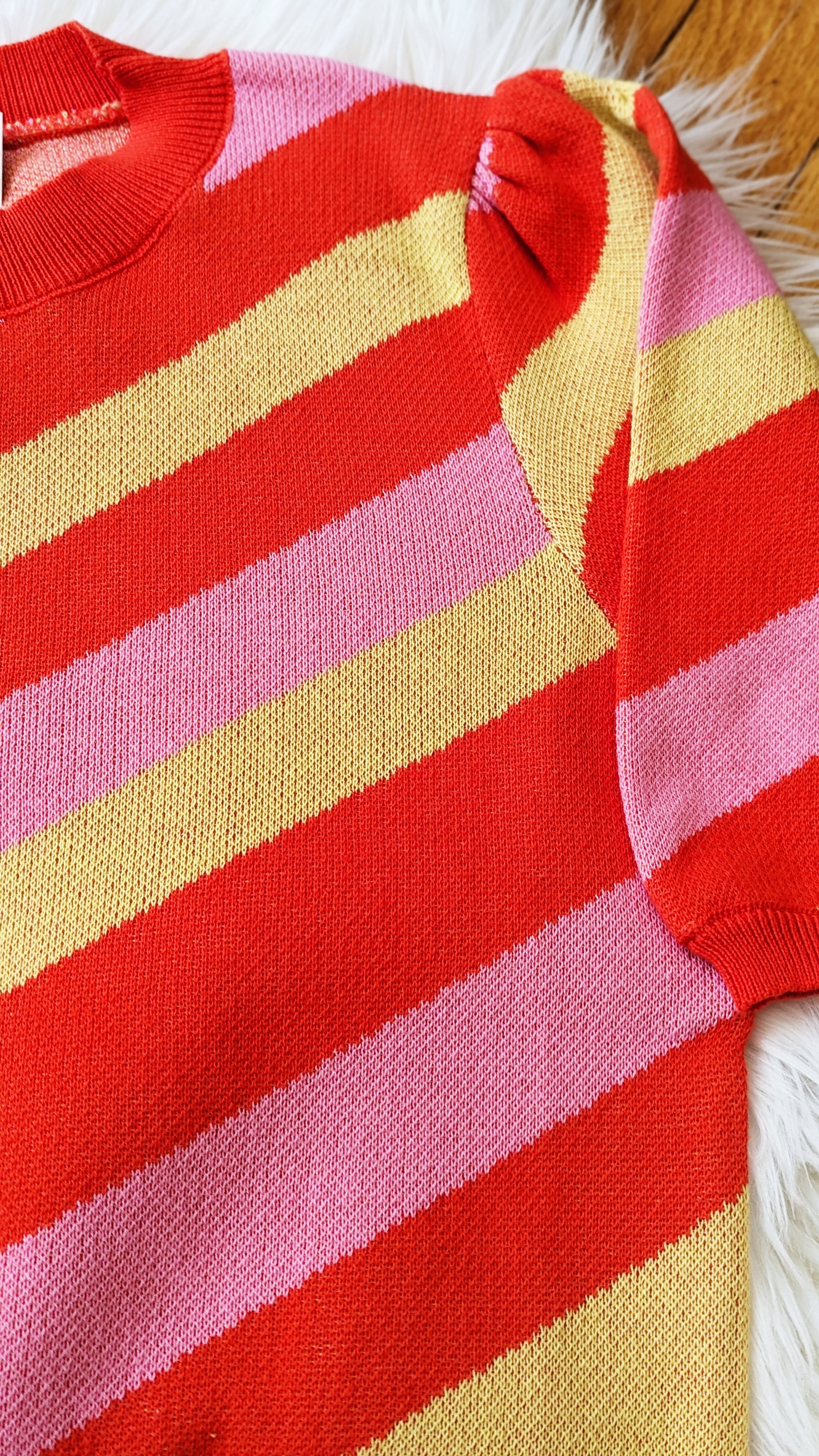 Cheerful Striped Short Sleeve Sweater
