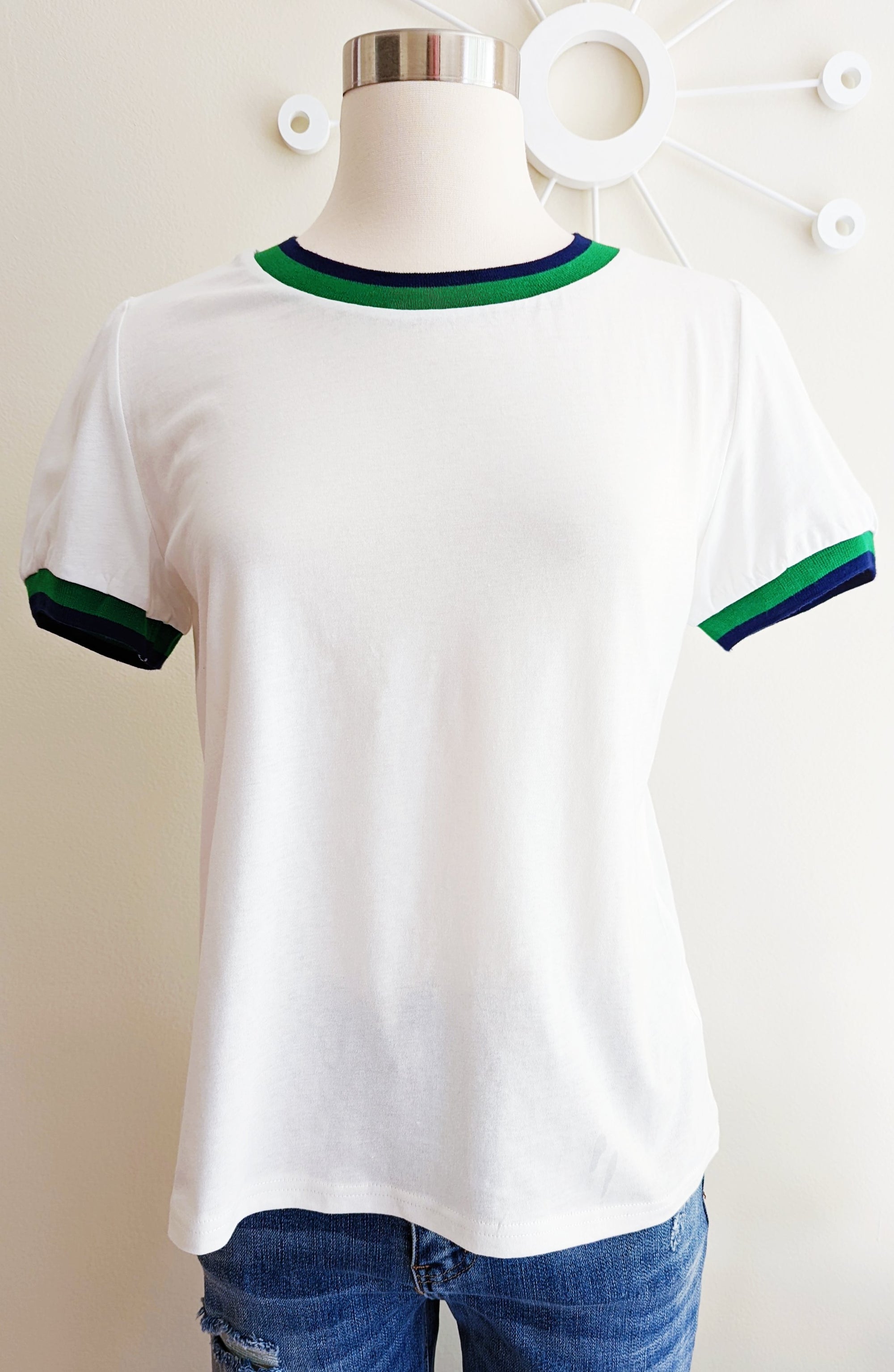 Cream White Retro Ringer Tee