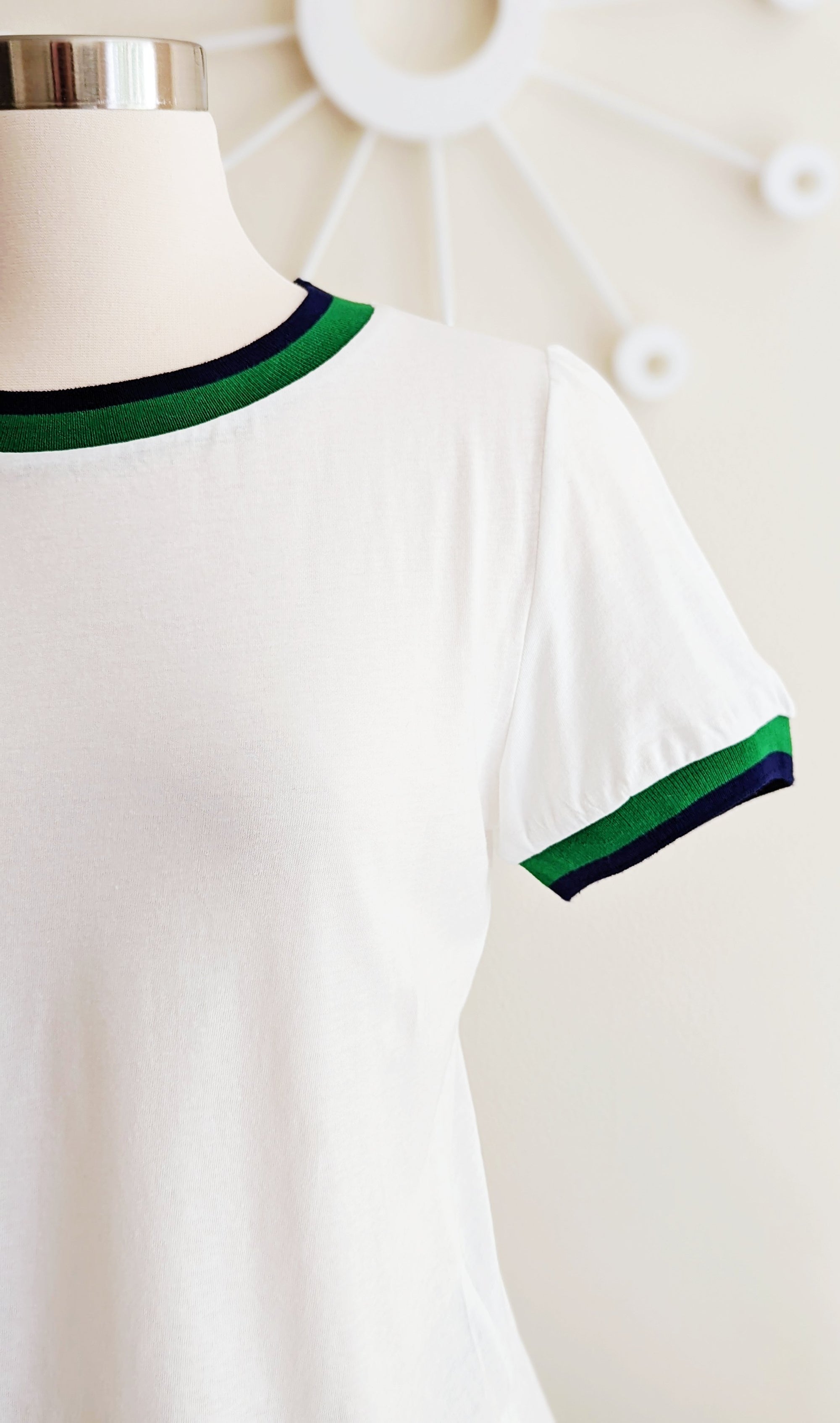 Cream White Retro Ringer Tee