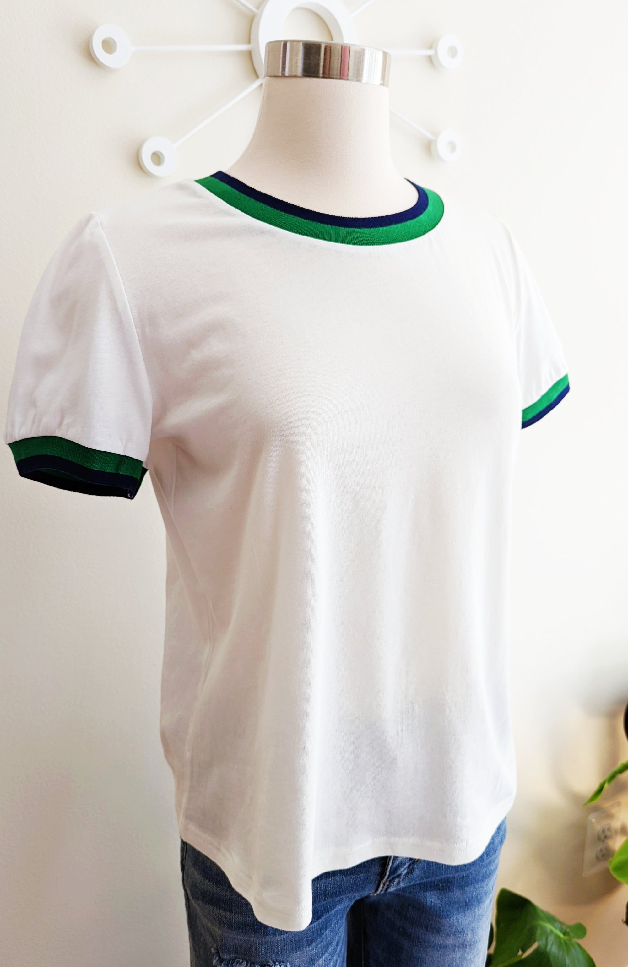 Cream White Retro Ringer Tee