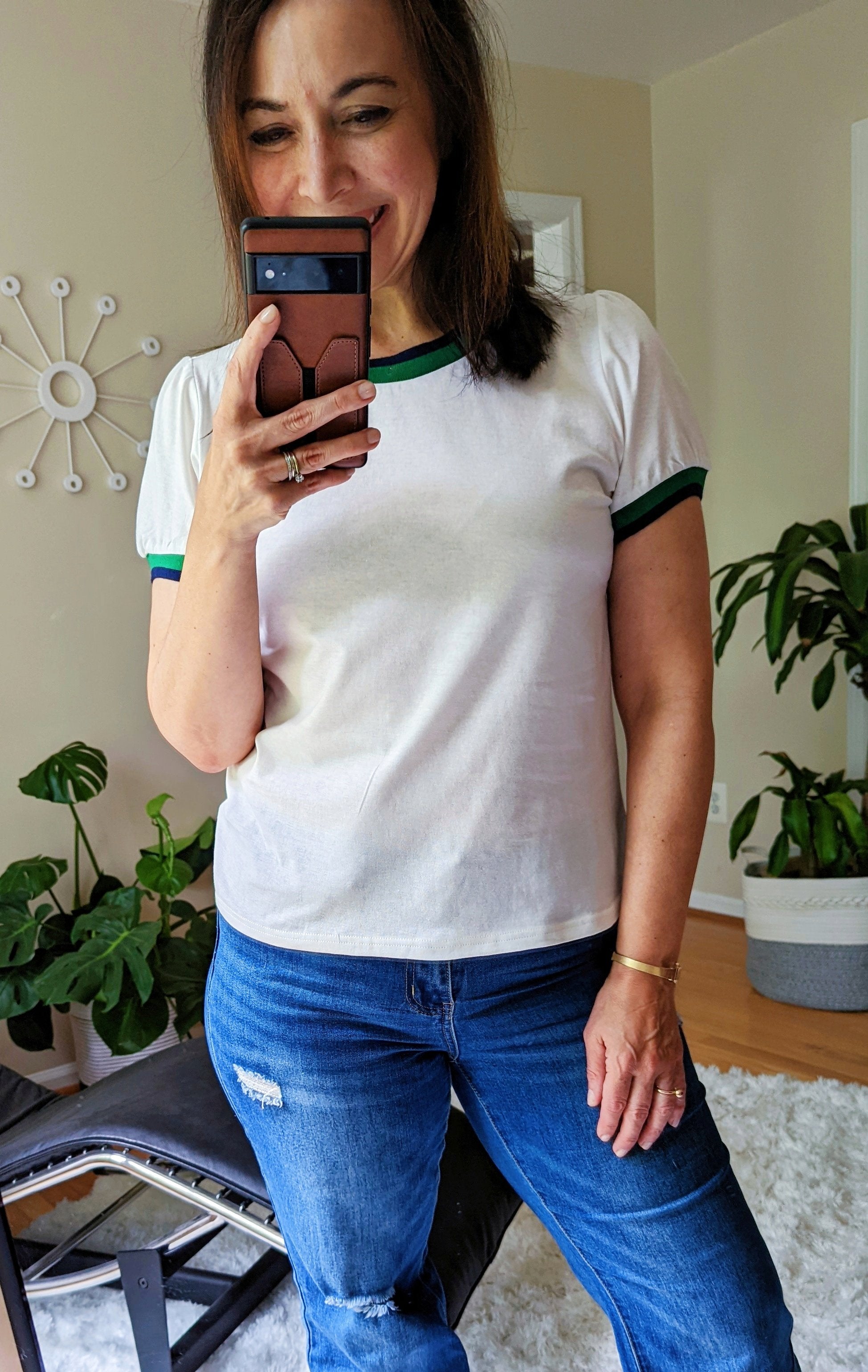 Cream White Retro Ringer Tee