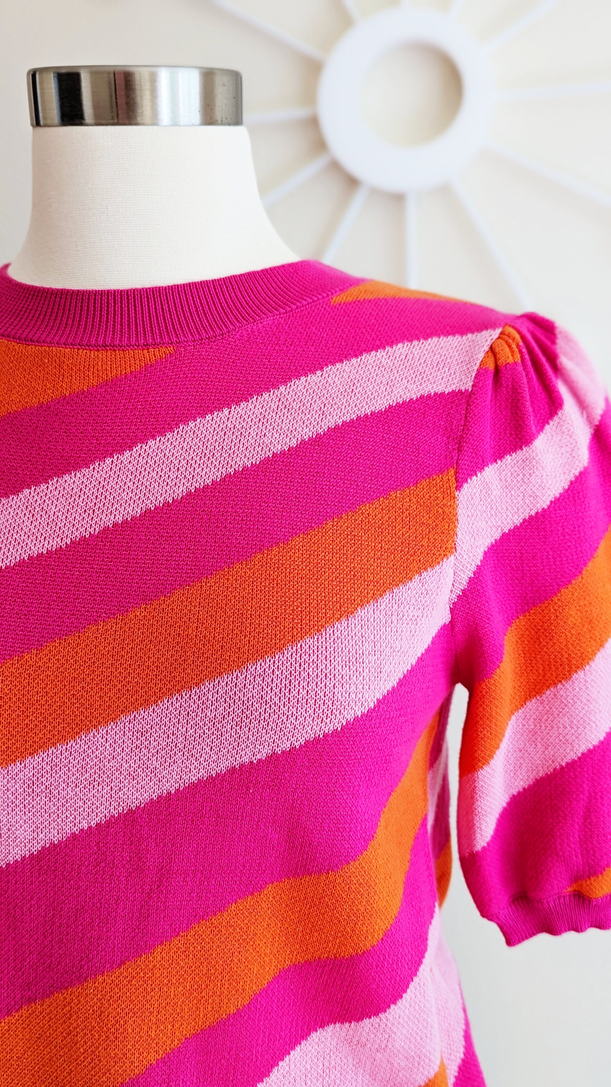 Cheerful Striped Short Sleeve Sweater