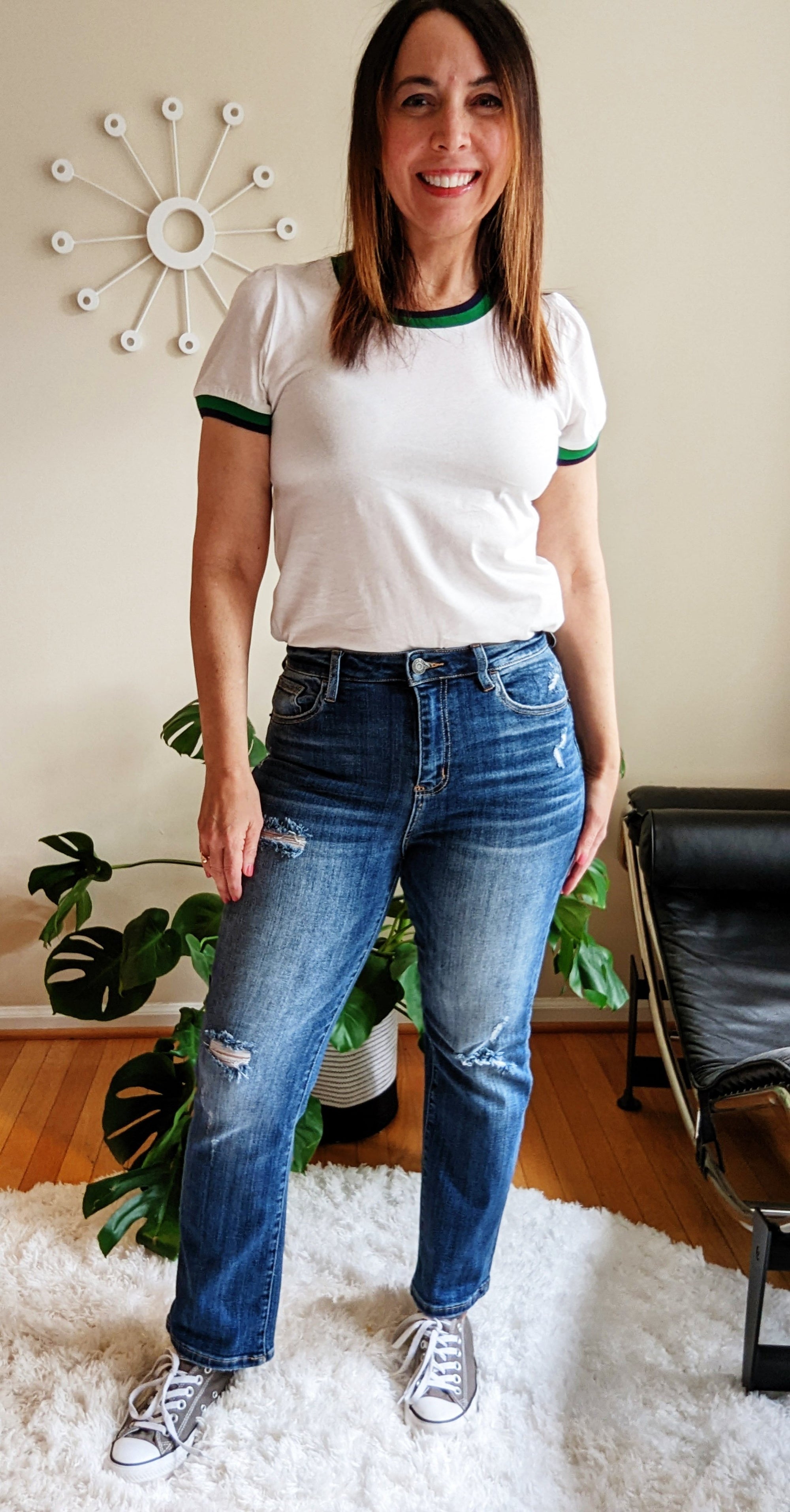 Cream White Retro Ringer Tee