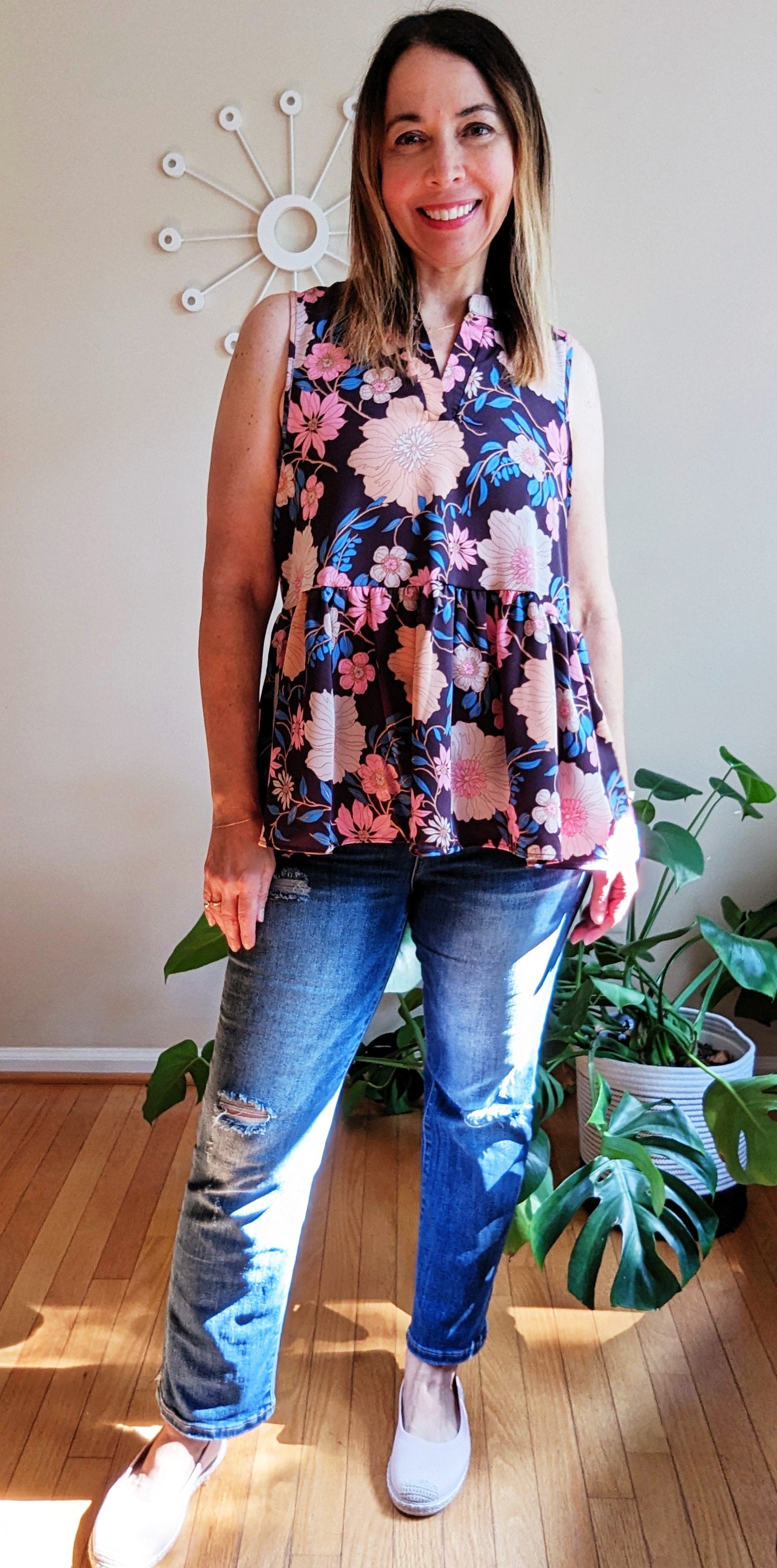 Sleeveless Retro Print Tiered Blouse
