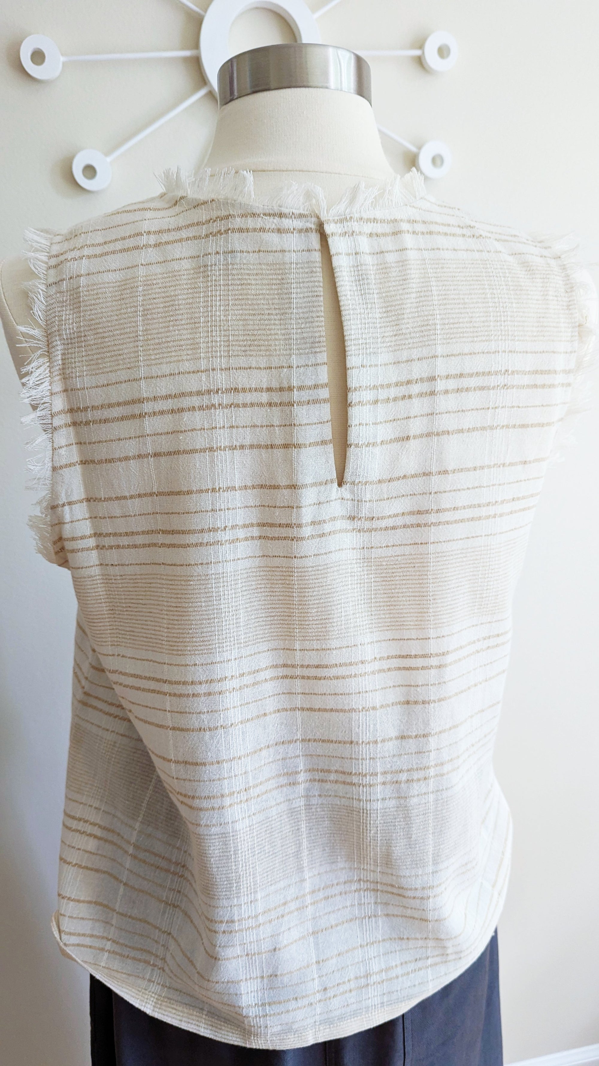 Striped Sleeveless Fringed Top