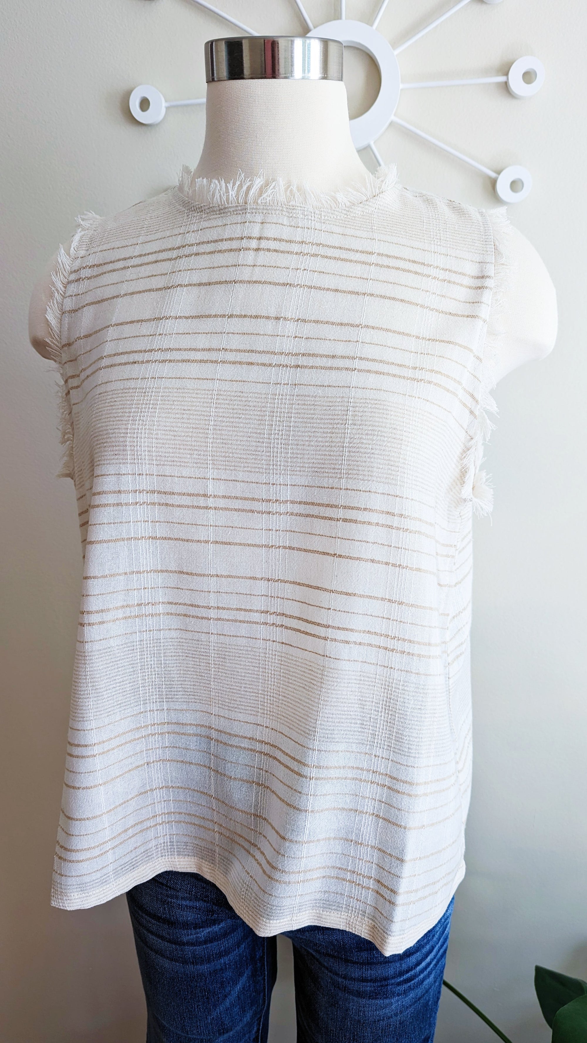 Striped Sleeveless Fringed Top