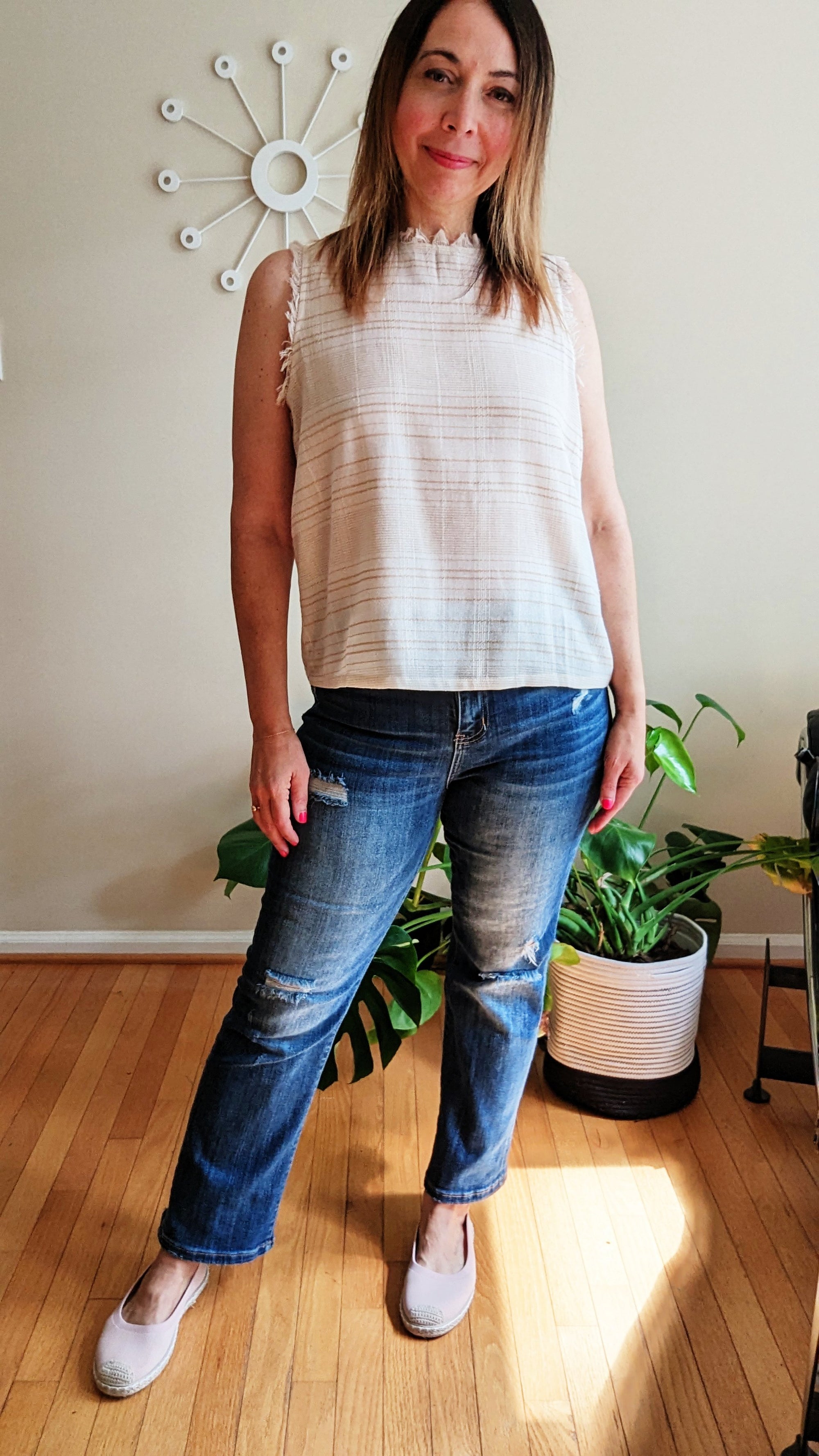Striped Sleeveless Fringed Top