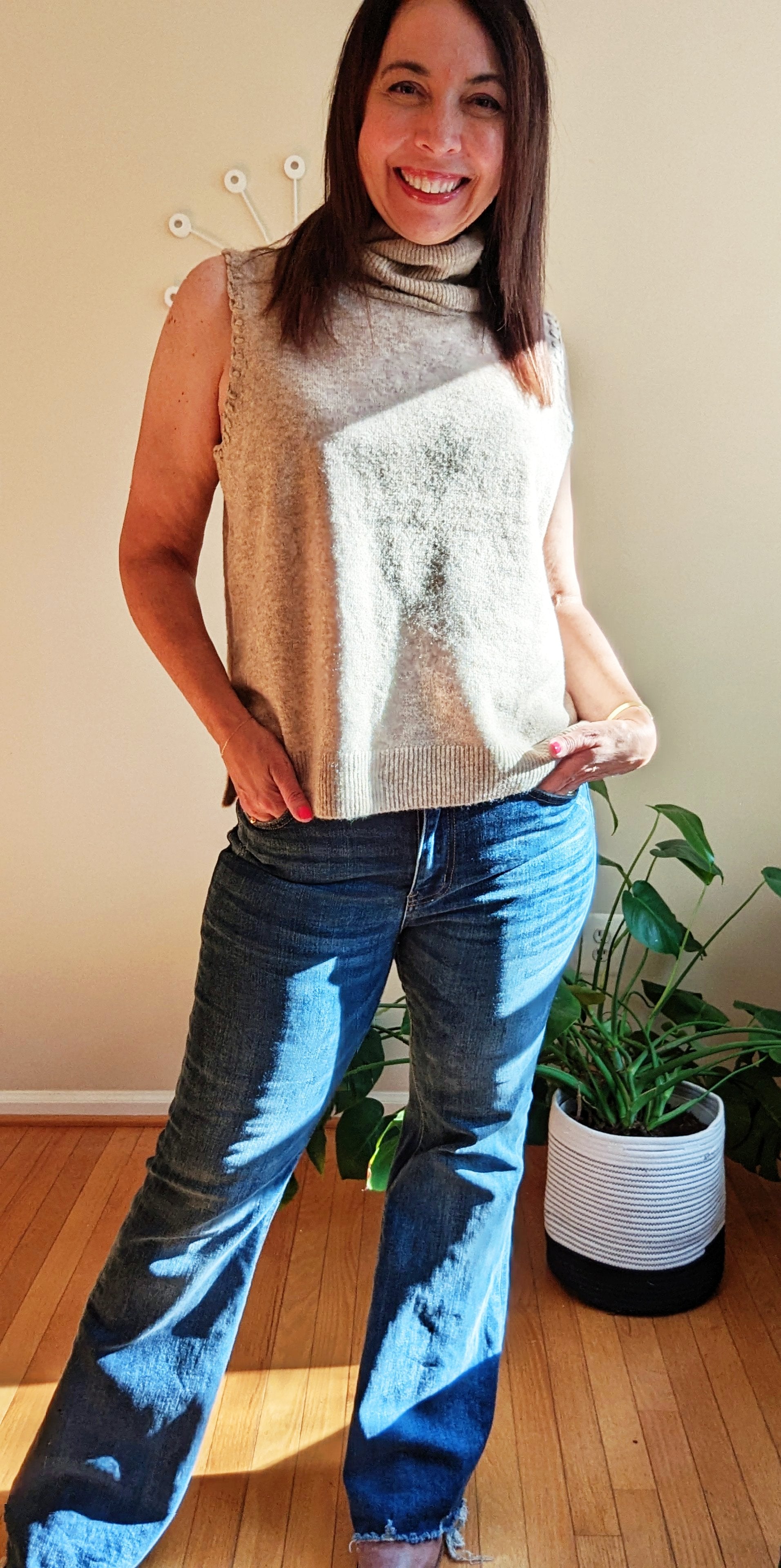 Taupe Turtleneck Sweater Vest