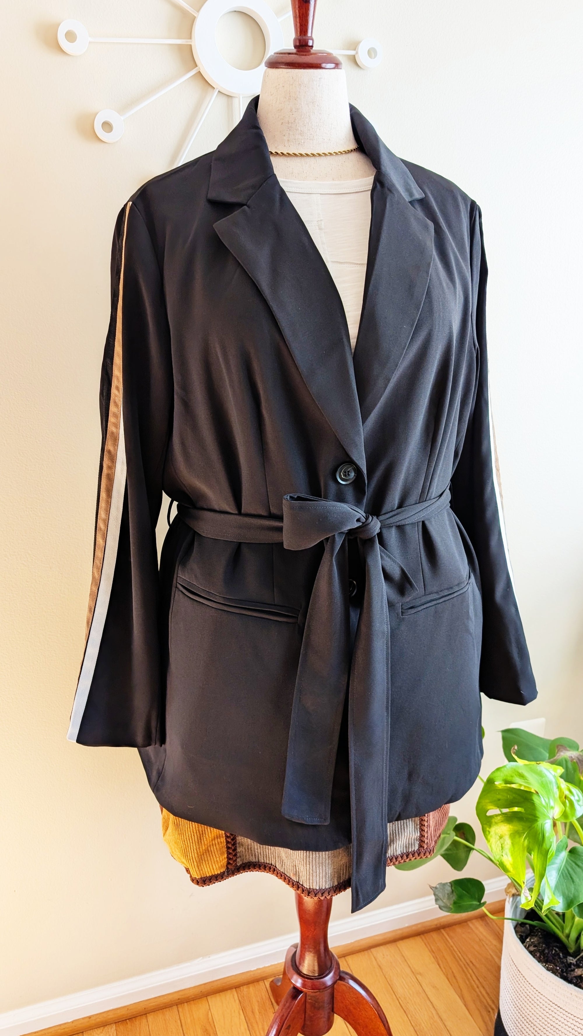 Black Blazer with Contrast Ribbon