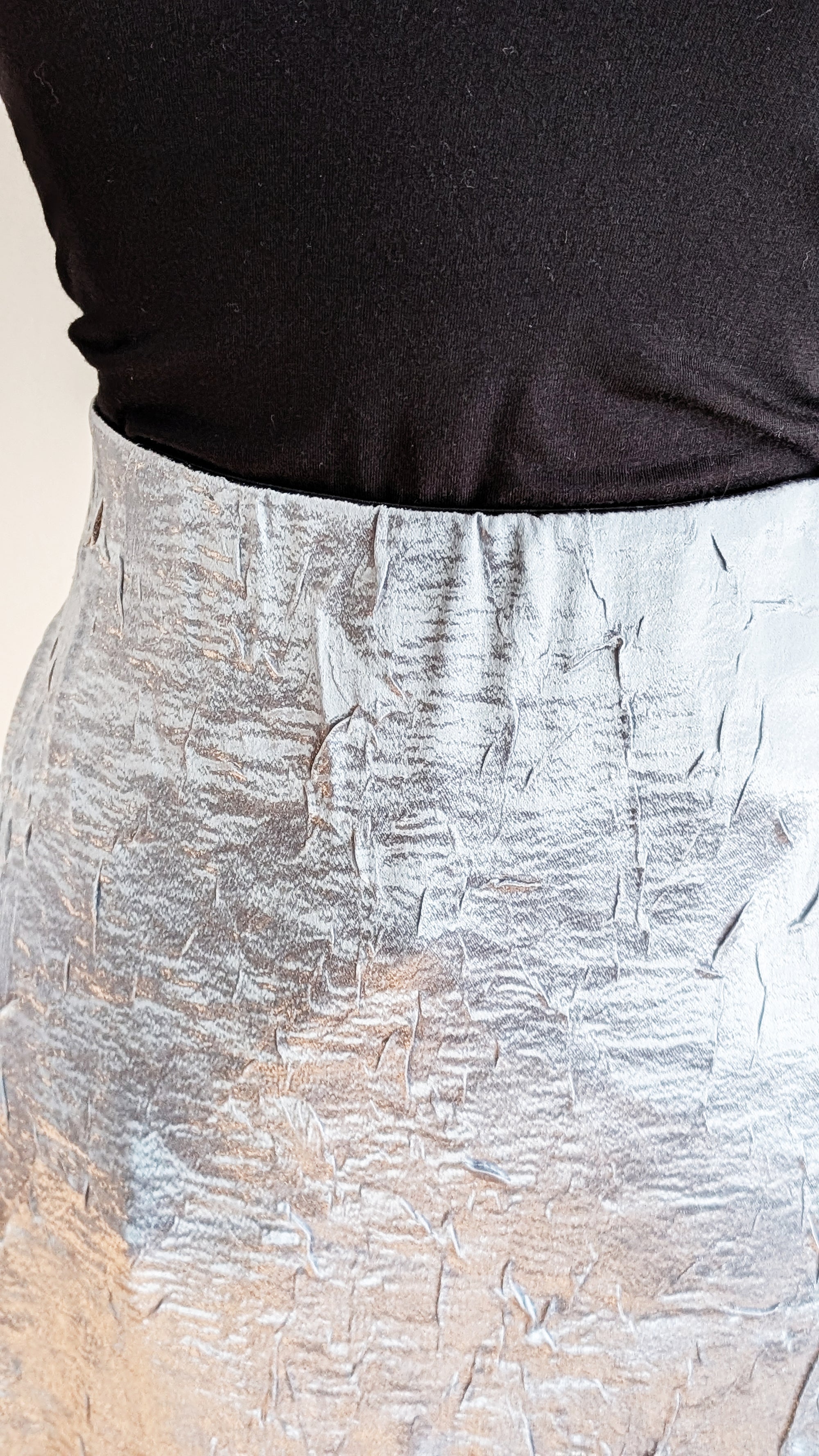 Crinkled Silver Midi Skirt