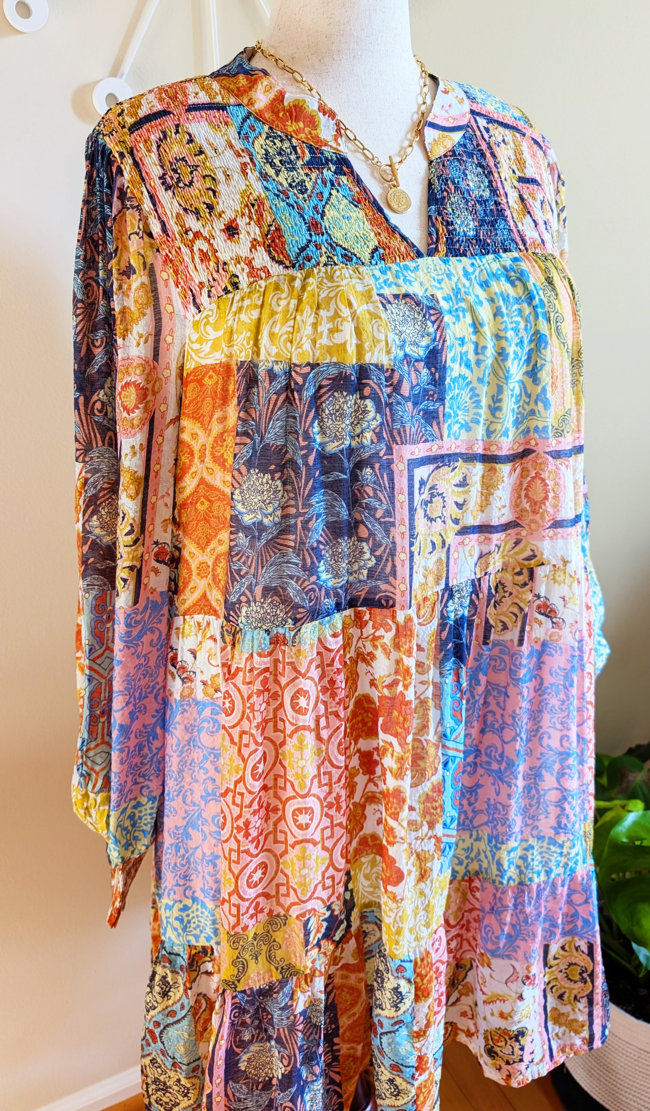 Two Blue Sister Patchwork Print Bohemian Dress 1x