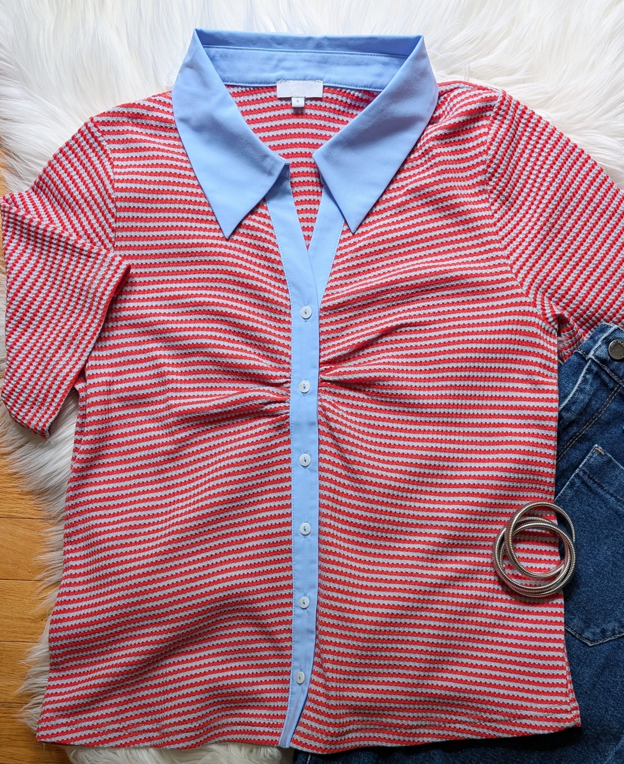 striped knit short sleeve summer top