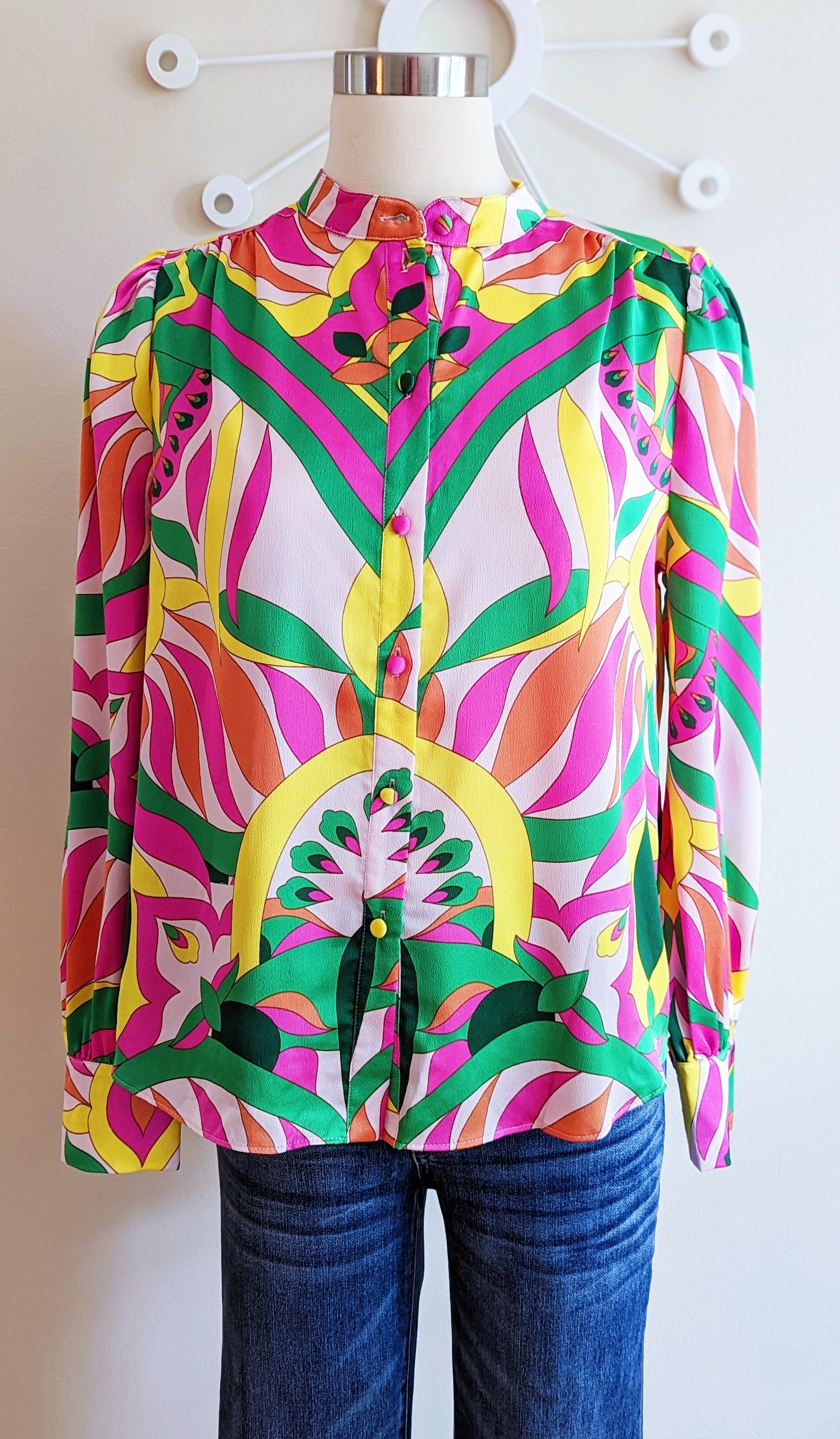 Retro print blouse sale