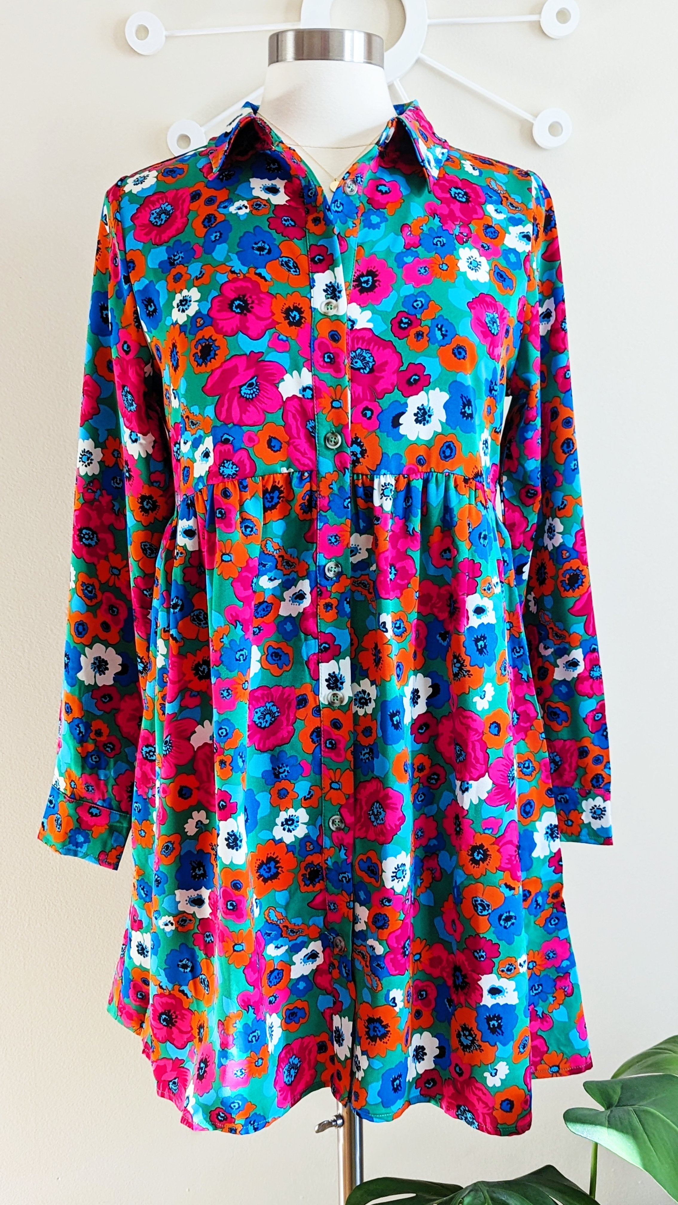 Floral Babydoll Long Sleeve Dress Two Blue Sister